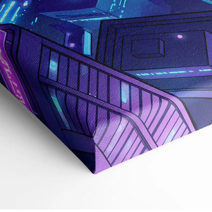 Vaporwave Neon Hero Canvas - Hero Purple Blue Vaporwave Living Room Retro Futurism Moody Neon Synthwave Decor Wall Art