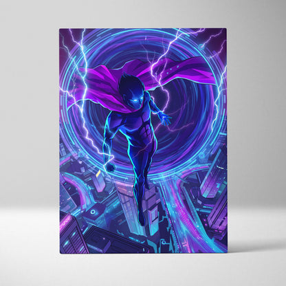 Vaporwave Neon Hero Canvas - Hero Purple Blue Vaporwave Living Room Retro Futurism Moody Neon Synthwave Decor Wall Art
