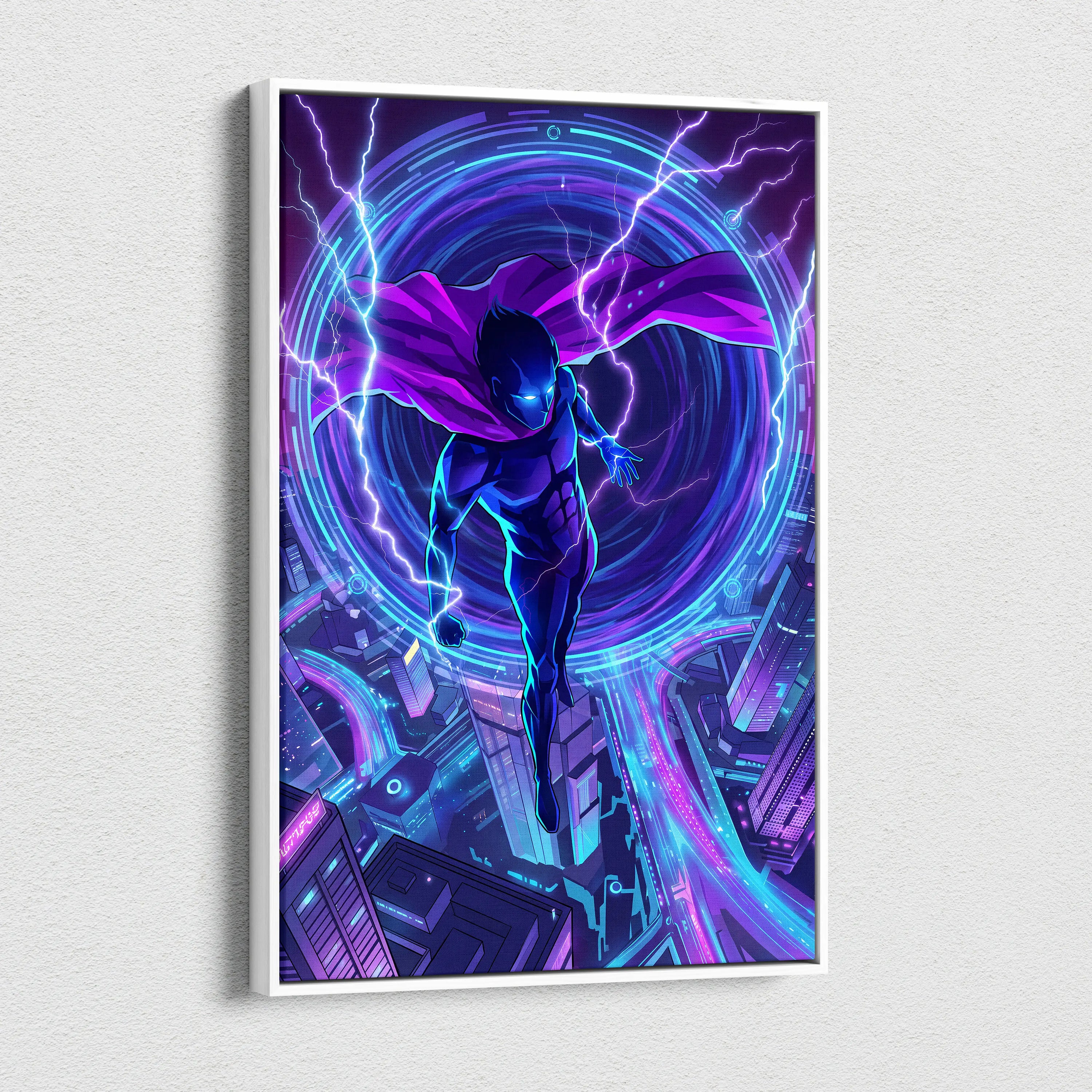 Vaporwave Neon Hero Canvas - Hero Purple Blue Vaporwave Living Room Retro Futurism Moody Neon Synthwave Decor Wall Art