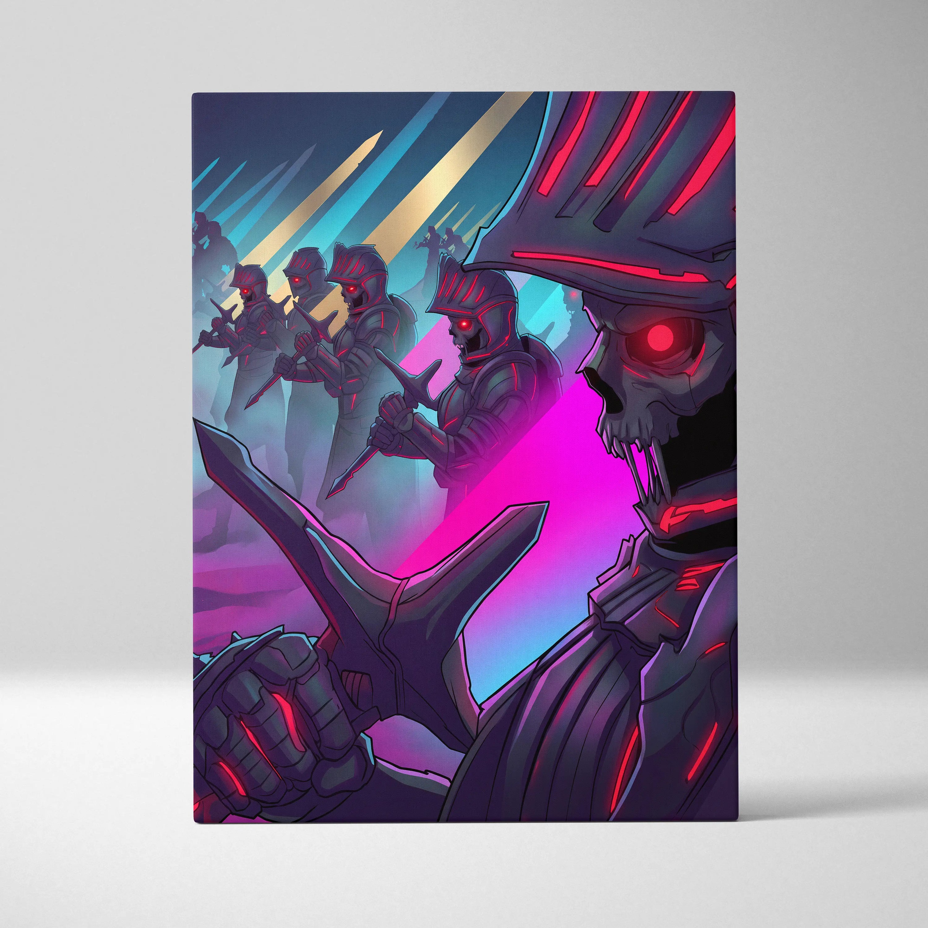 Vaporwave Knight Neon Canvas - Vaporwave Knight Art Neon Pink Blue Living Room Retro Futurism Dreamy Neon Decor Canvas