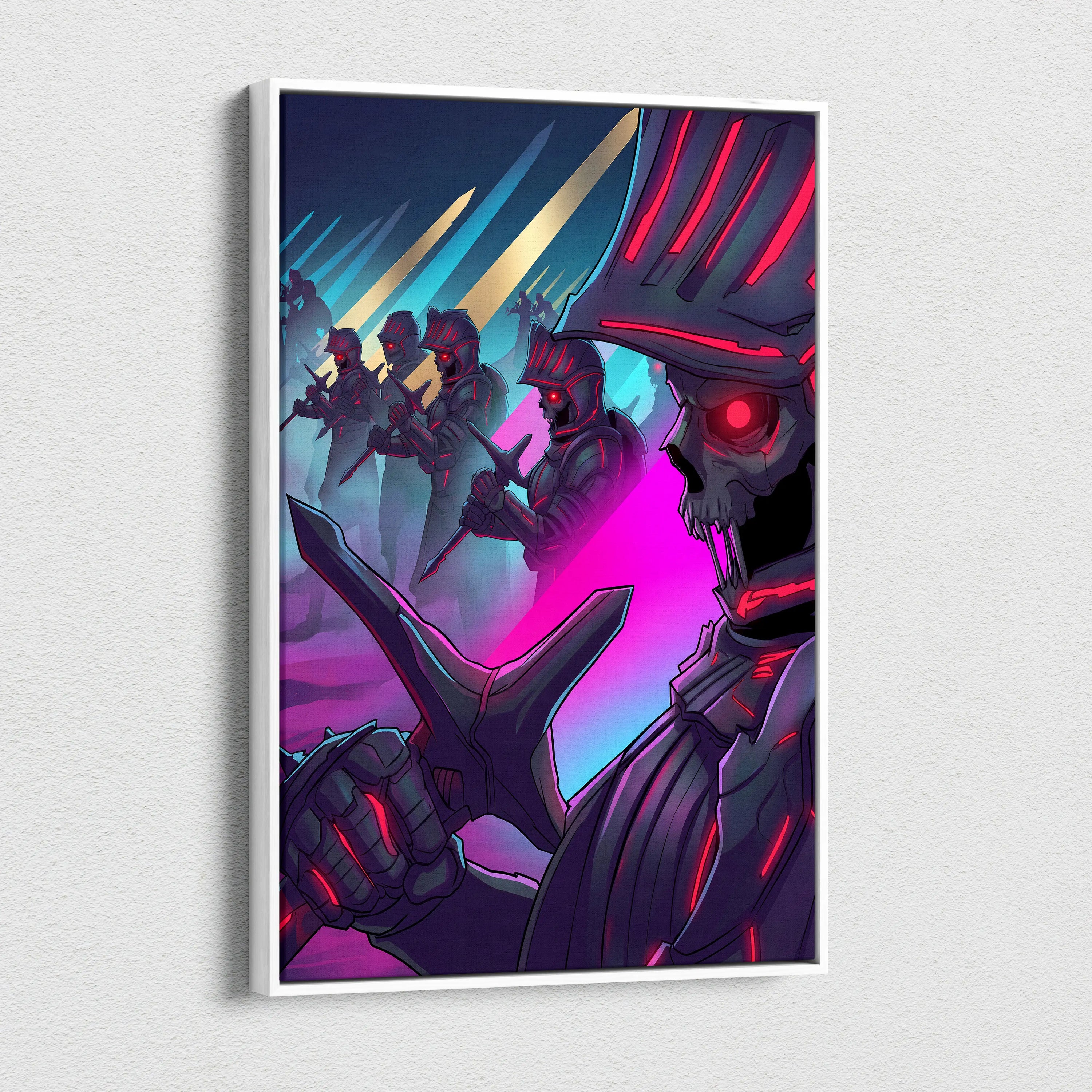 Vaporwave Knight Neon Canvas - Vaporwave Knight Art Neon Pink Blue Living Room Retro Futurism Dreamy Neon Decor Canvas
