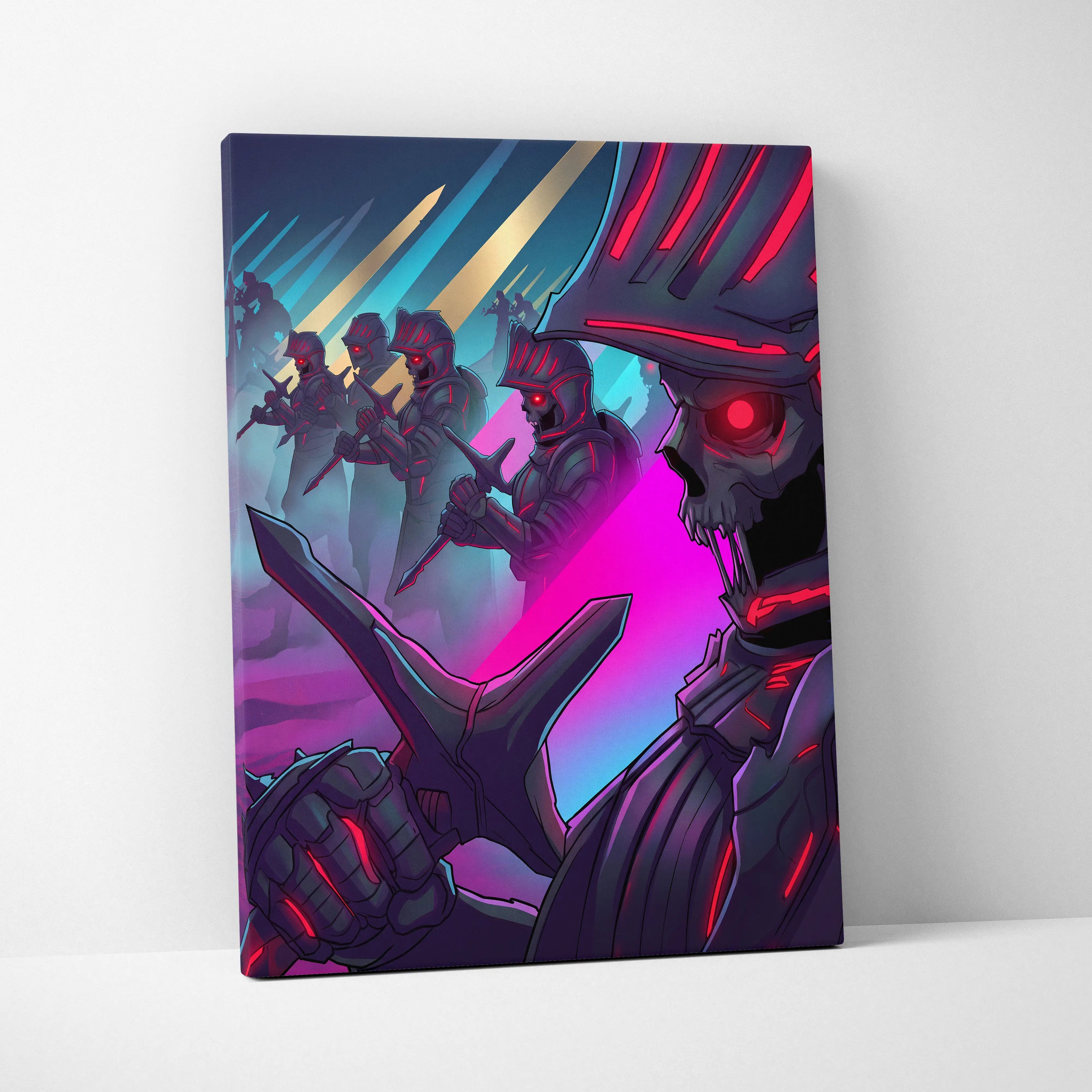 Vaporwave Knight Neon Canvas - Vaporwave Knight Art Neon Pink Blue Living Room Retro Futurism Dreamy Neon Decor Canvas