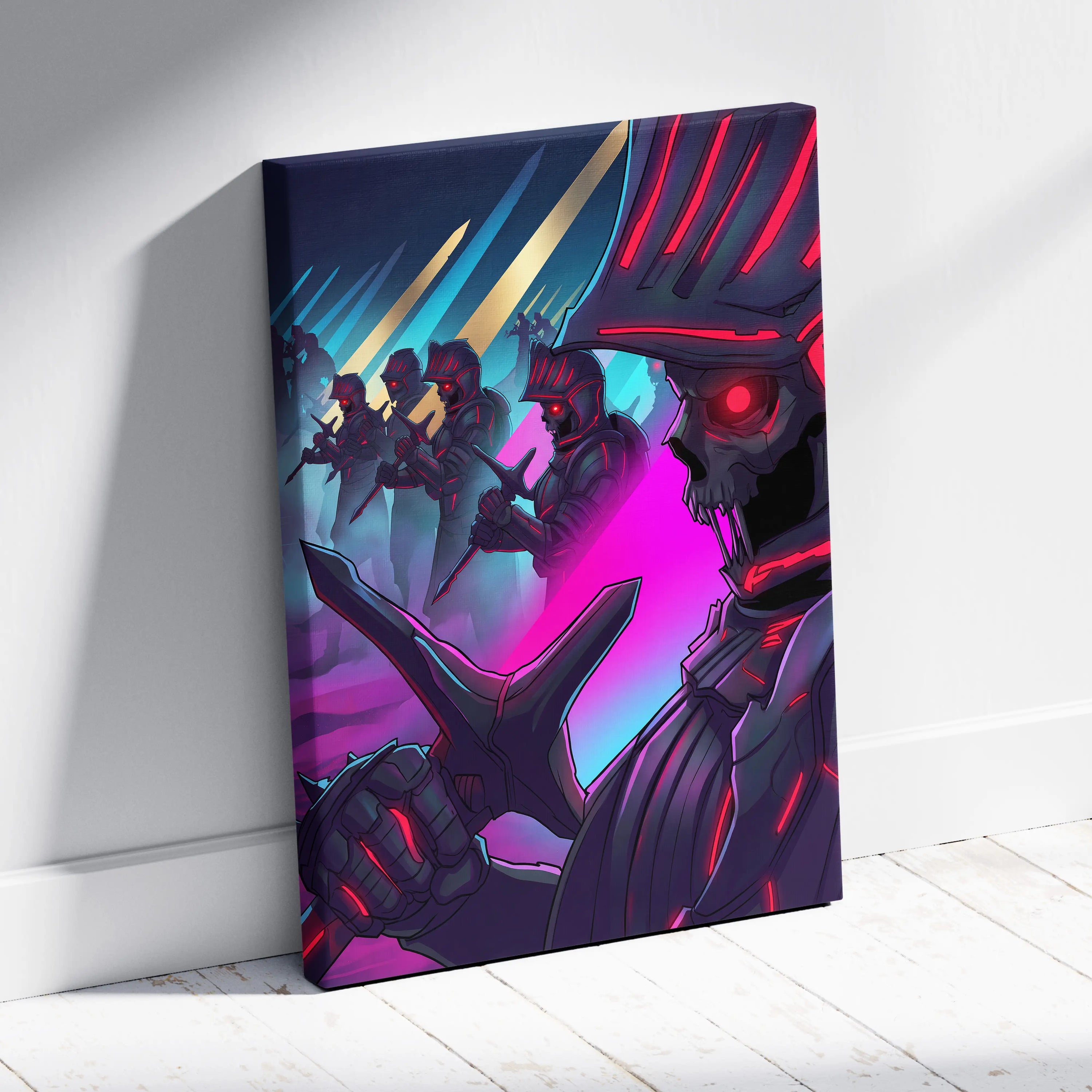 Vaporwave Knight Neon Canvas - Vaporwave Knight Art Neon Pink Blue Living Room Retro Futurism Dreamy Neon Decor Canvas