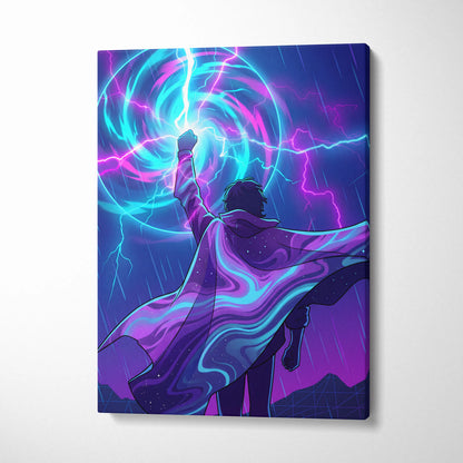 Vaporwave Dream Neon Canvas - Vaporwave Neon Blues Pink Room Retro Futurism Mystic Mood Modern Wall Art Synthwave Canvas