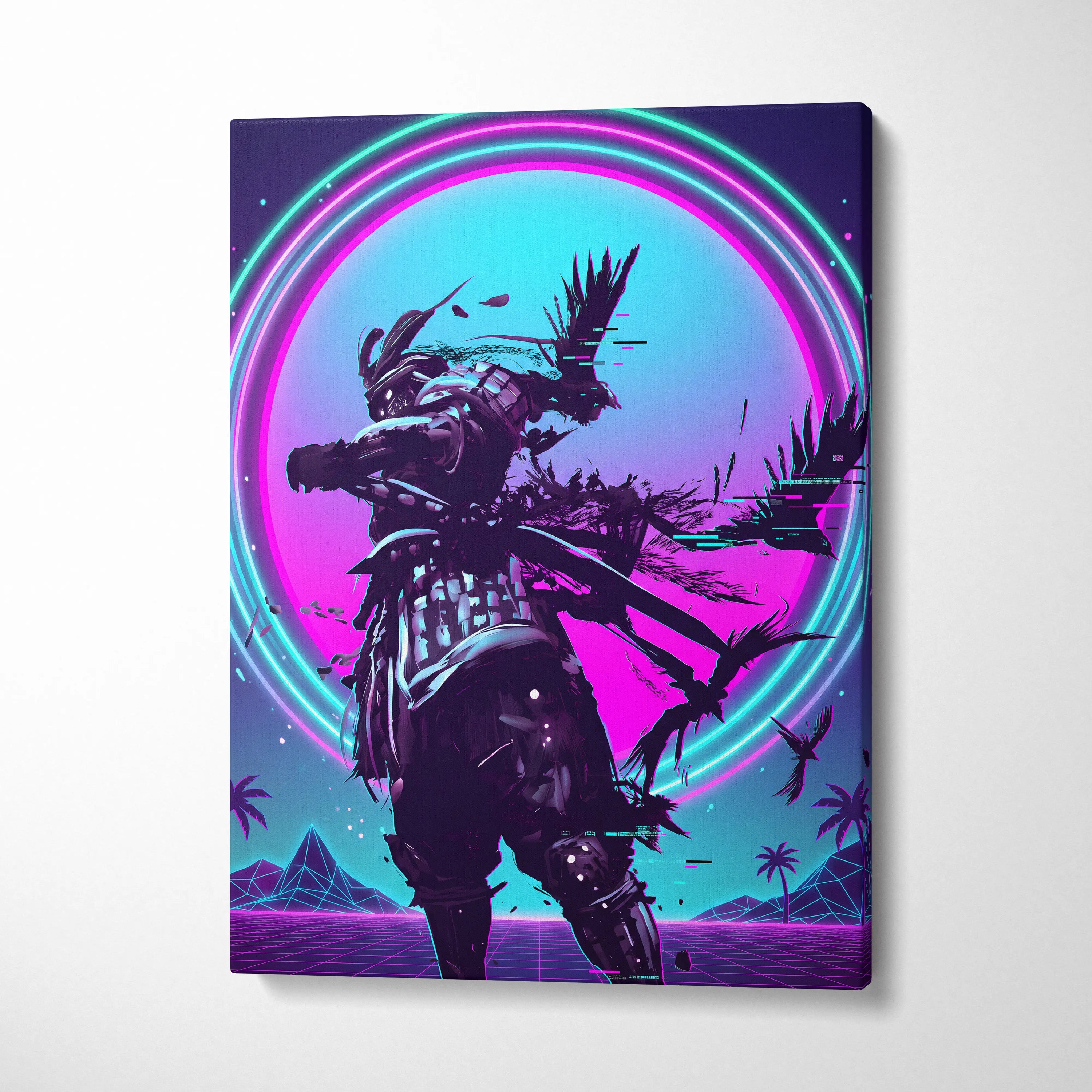 Vaporwave Neon Warrior Canvas - Astronaut Neon Pink Cyan Home Decor Vaporwave Dreamy Nostalgic Neon Deco Arcade Canvas