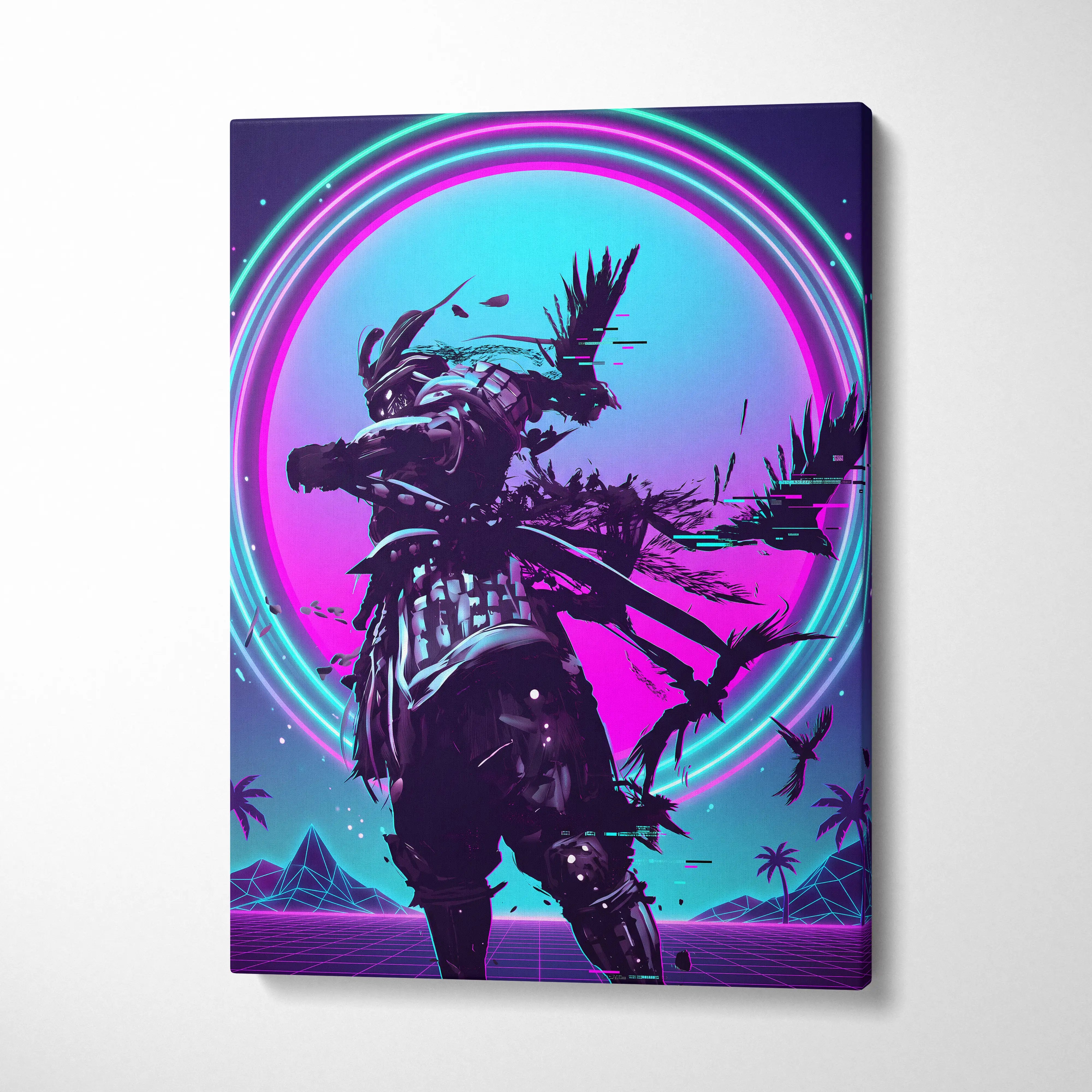 Vaporwave Neon Warrior Canvas - Astronaut Neon Pink Cyan Home Decor Vaporwave Dreamy Nostalgic Neon Deco Arcade Canvas