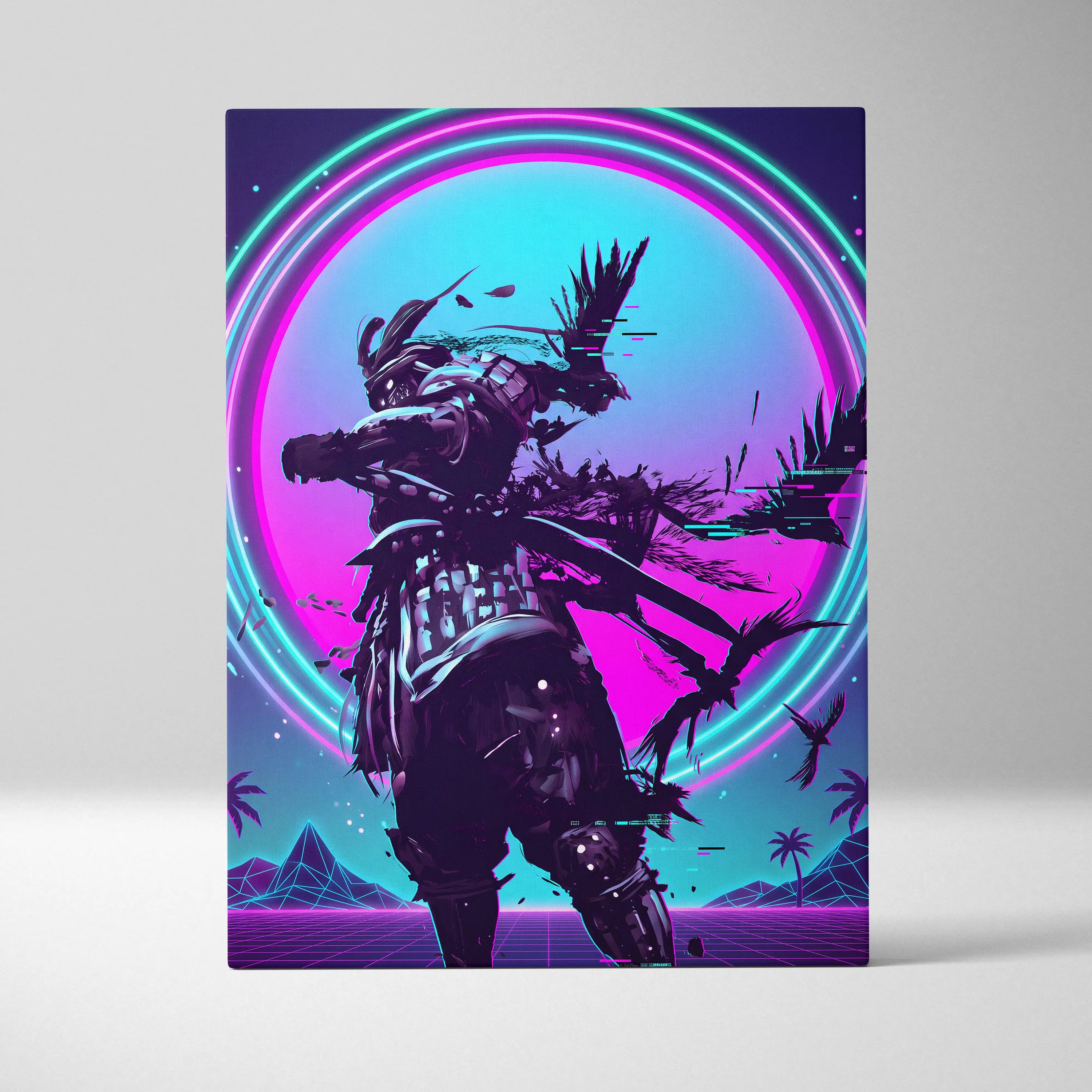 Vaporwave Neon Warrior Canvas - Astronaut Neon Pink Cyan Home Decor Vaporwave Dreamy Nostalgic Neon Deco Arcade Canvas