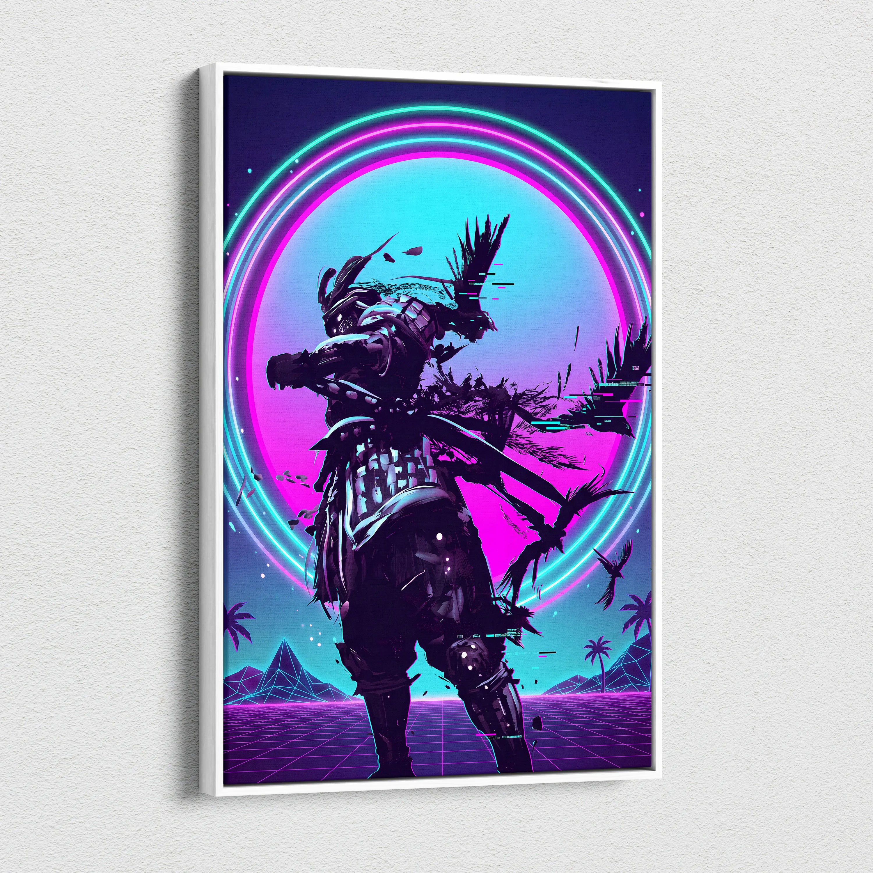Vaporwave Neon Warrior Canvas - Astronaut Neon Pink Cyan Home Decor Vaporwave Dreamy Nostalgic Neon Deco Arcade Canvas