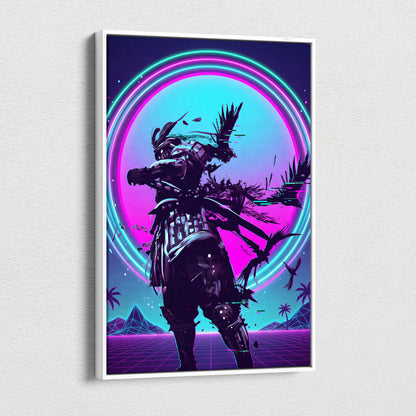 Vaporwave Neon Warrior Canvas - Astronaut Neon Pink Cyan Home Decor Vaporwave Dreamy Nostalgic Neon Deco Arcade Canvas