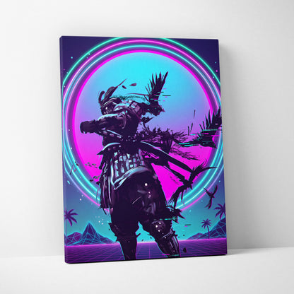 Vaporwave Neon Warrior Canvas - Astronaut Neon Pink Cyan Home Decor Vaporwave Dreamy Nostalgic Neon Deco Arcade Canvas