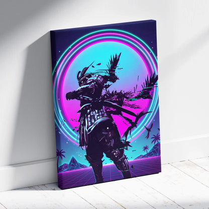 Vaporwave Neon Warrior Canvas - Astronaut Neon Pink Cyan Home Decor Vaporwave Dreamy Nostalgic Neon Deco Arcade Canvas