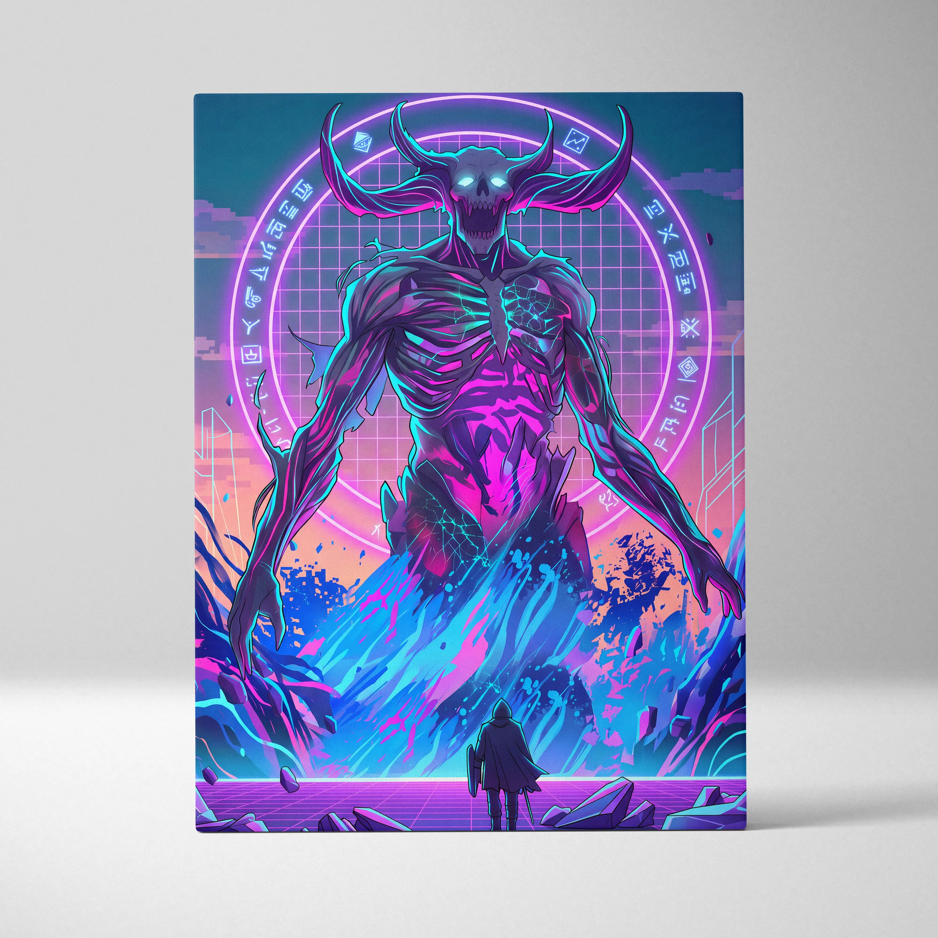 Vaporwave Neon Skull Canvas - Vaporwave Skull Neon Pink Living Room Futurism Mystical Cyberpunk Gallery Canvas