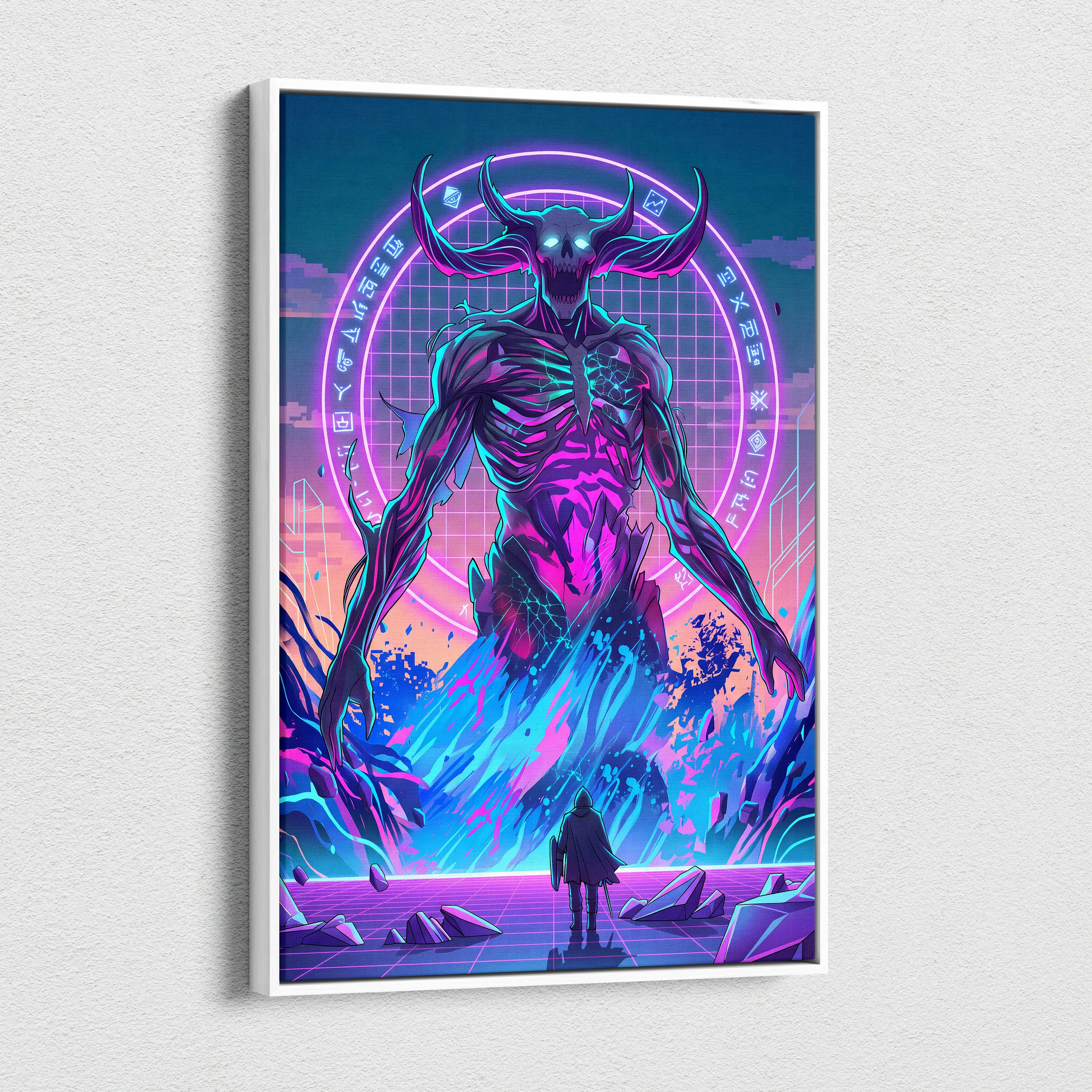 Vaporwave Neon Skull Canvas - Vaporwave Skull Neon Pink Living Room Futurism Mystical Cyberpunk Gallery Canvas