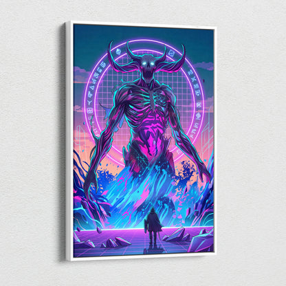 Vaporwave Neon Skull Canvas - Vaporwave Skull Neon Pink Living Room Futurism Mystical Cyberpunk Gallery Canvas