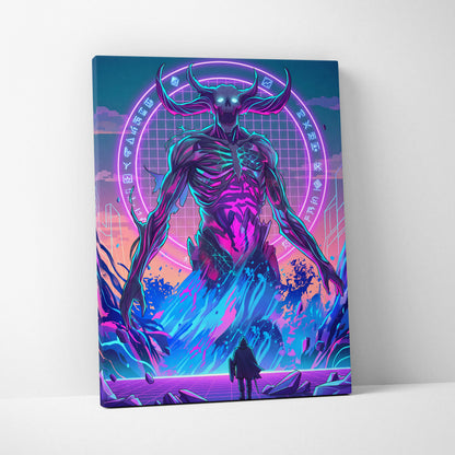 Vaporwave Neon Skull Canvas - Vaporwave Skull Neon Pink Living Room Futurism Mystical Cyberpunk Gallery Canvas