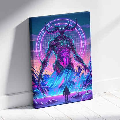 Vaporwave Neon Skull Canvas - Vaporwave Skull Neon Pink Living Room Futurism Mystical Cyberpunk Gallery Canvas