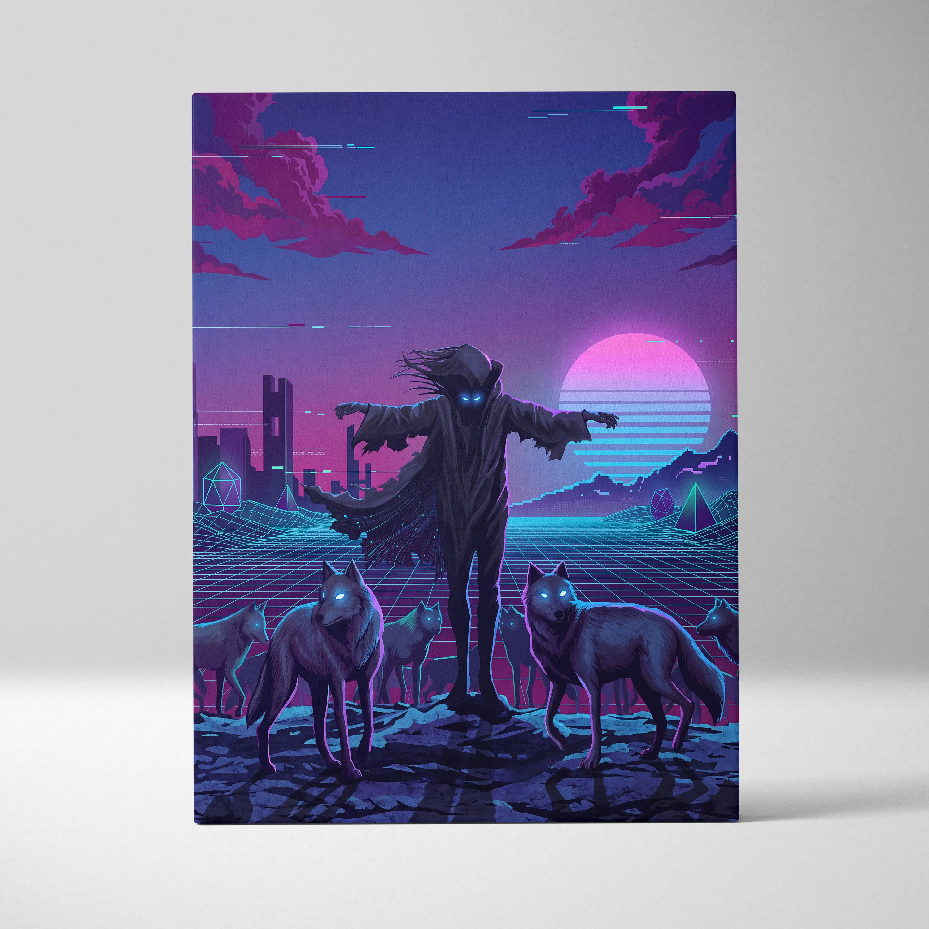 Vaporwave Neon Dream Canvas - Vaporwave Fantasy Scene Neon Pink Blue Living Room Glitch Art Mood Retro Futurism Canvas