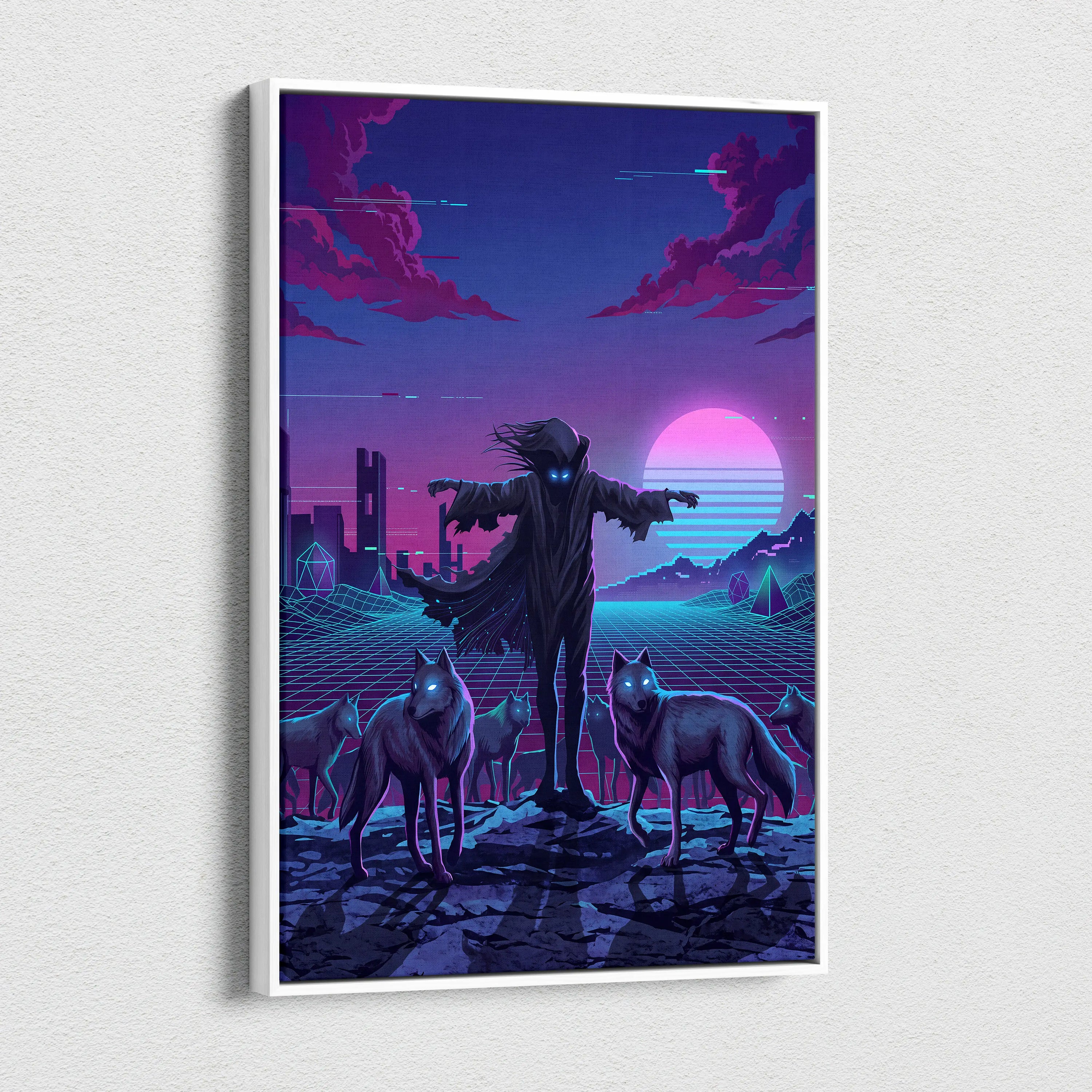 Vaporwave Neon Dream Canvas - Vaporwave Fantasy Scene Neon Pink Blue Living Room Glitch Art Mood Retro Futurism Canvas