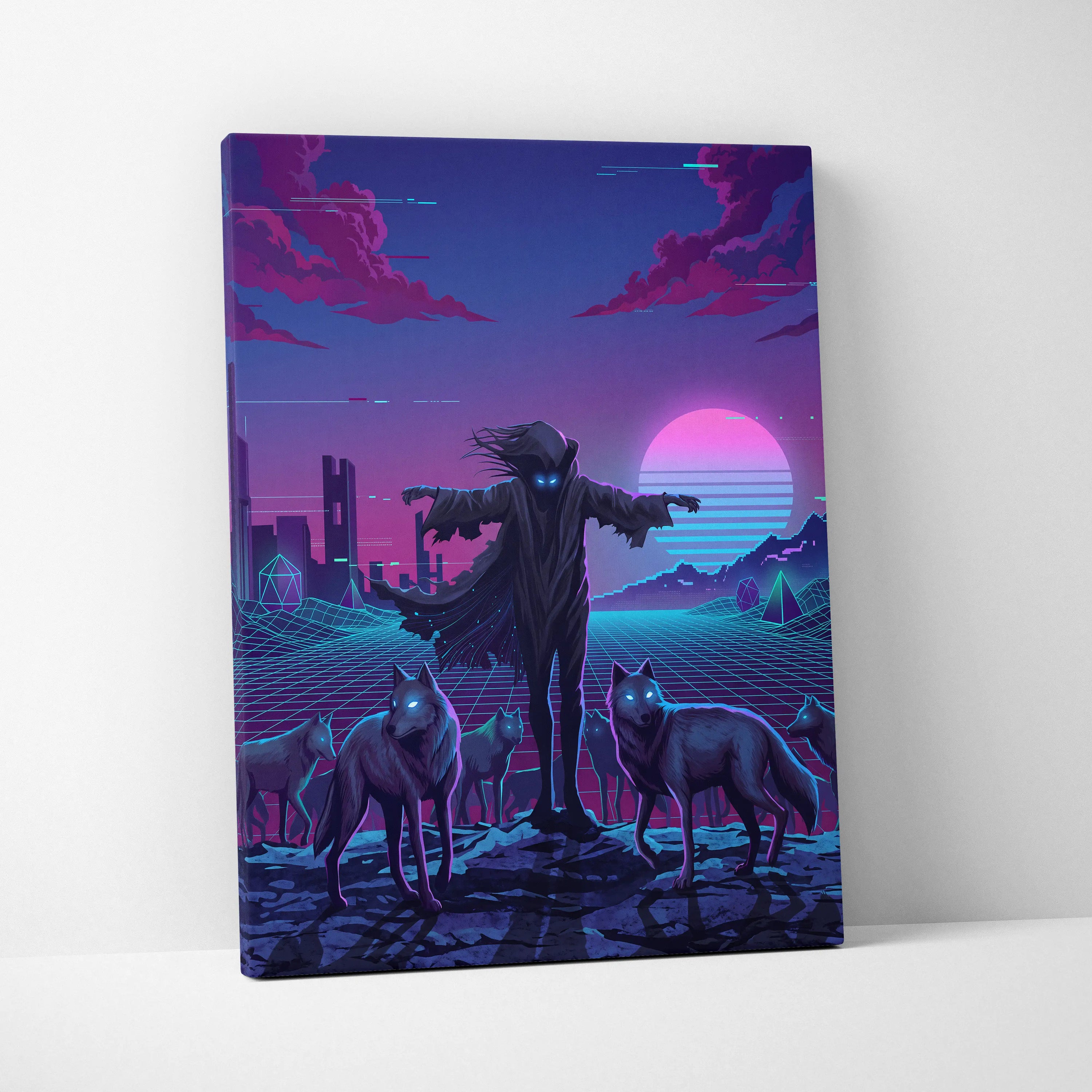 Vaporwave Neon Dream Canvas - Vaporwave Fantasy Scene Neon Pink Blue Living Room Glitch Art Mood Retro Futurism Canvas