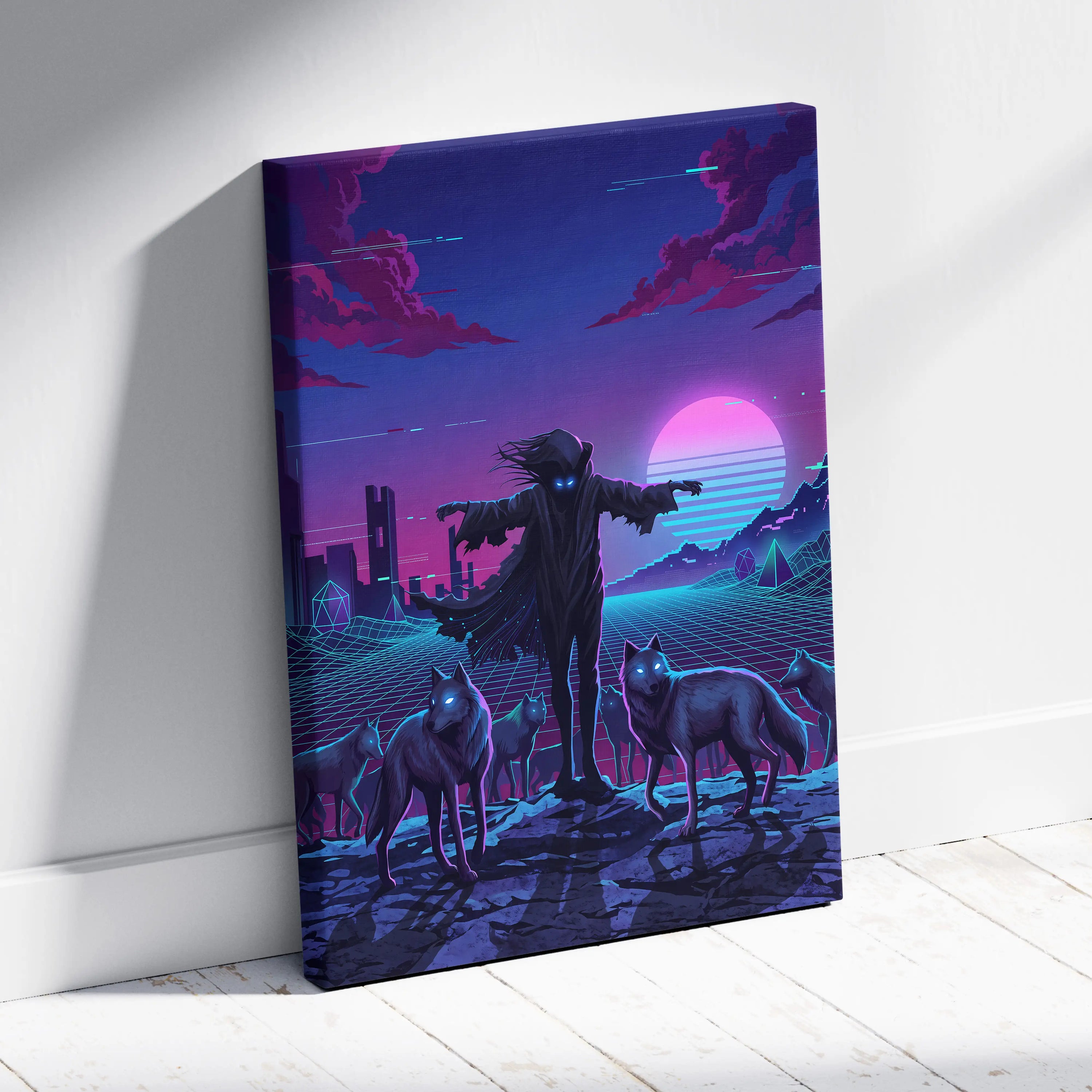 Vaporwave Neon Dream Canvas - Vaporwave Fantasy Scene Neon Pink Blue Living Room Glitch Art Mood Retro Futurism Canvas
