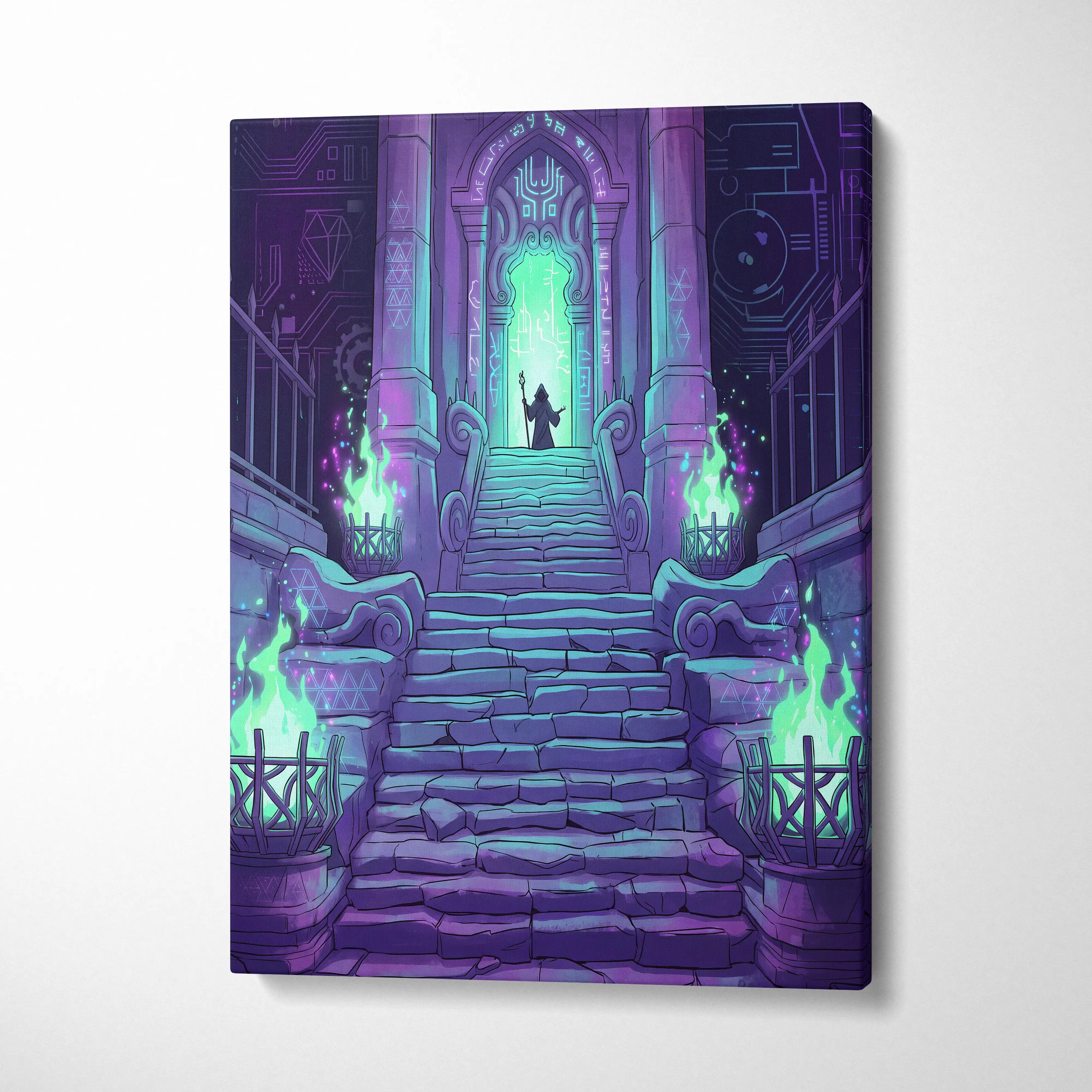 Neon Gate Vaporwave Canvas - Vaporwave Portal Purple Teal Lime Living Room Neon Mystical Retro Vaporwave Canvas