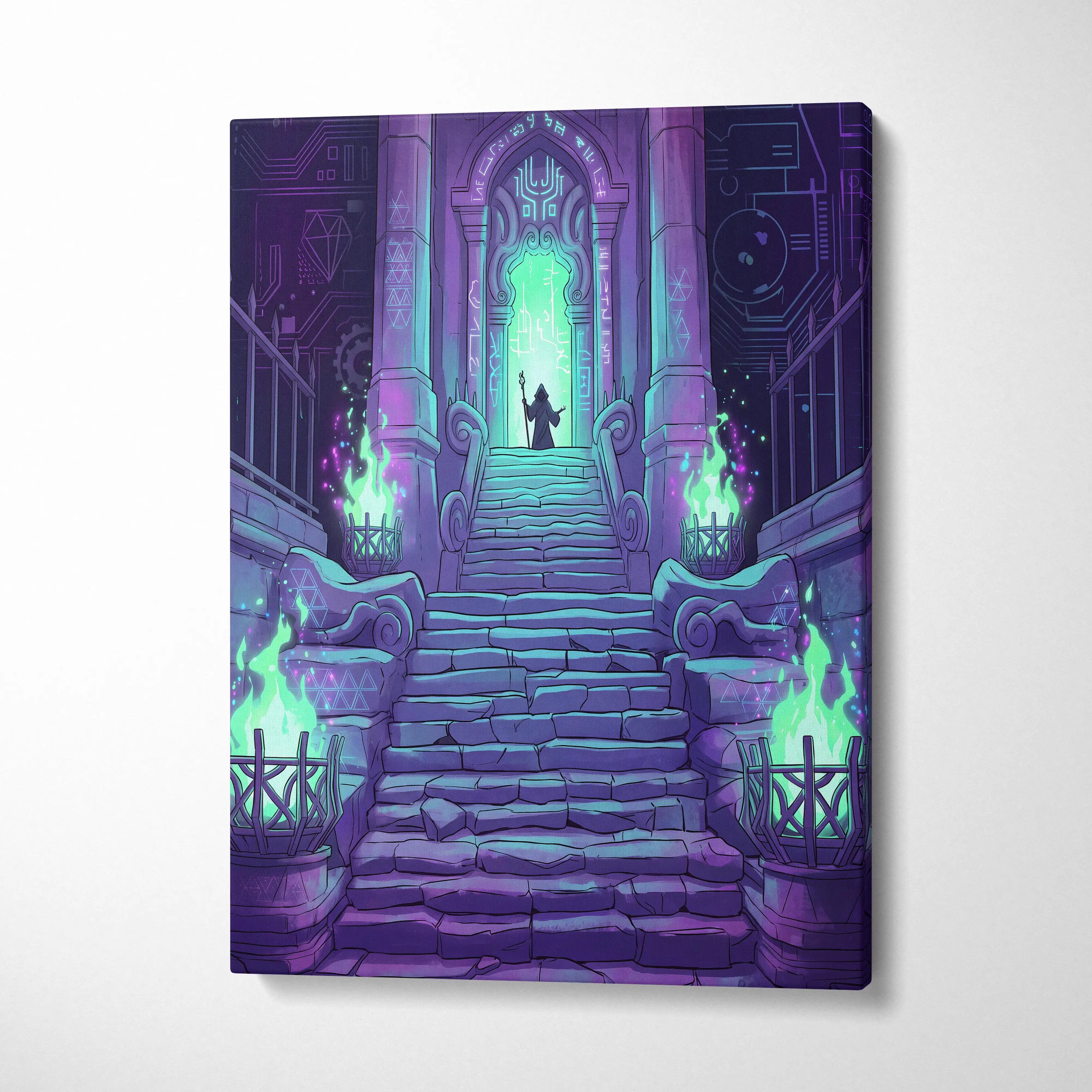 Neon Gate Vaporwave Canvas - Vaporwave Portal Purple Teal Lime Living Room Neon Mystical Retro Vaporwave Canvas