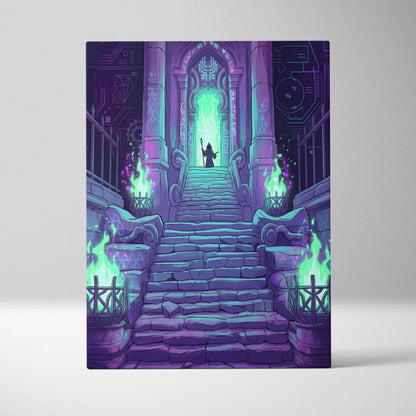Neon Gate Vaporwave Canvas - Vaporwave Portal Purple Teal Lime Living Room Neon Mystical Retro Vaporwave Canvas