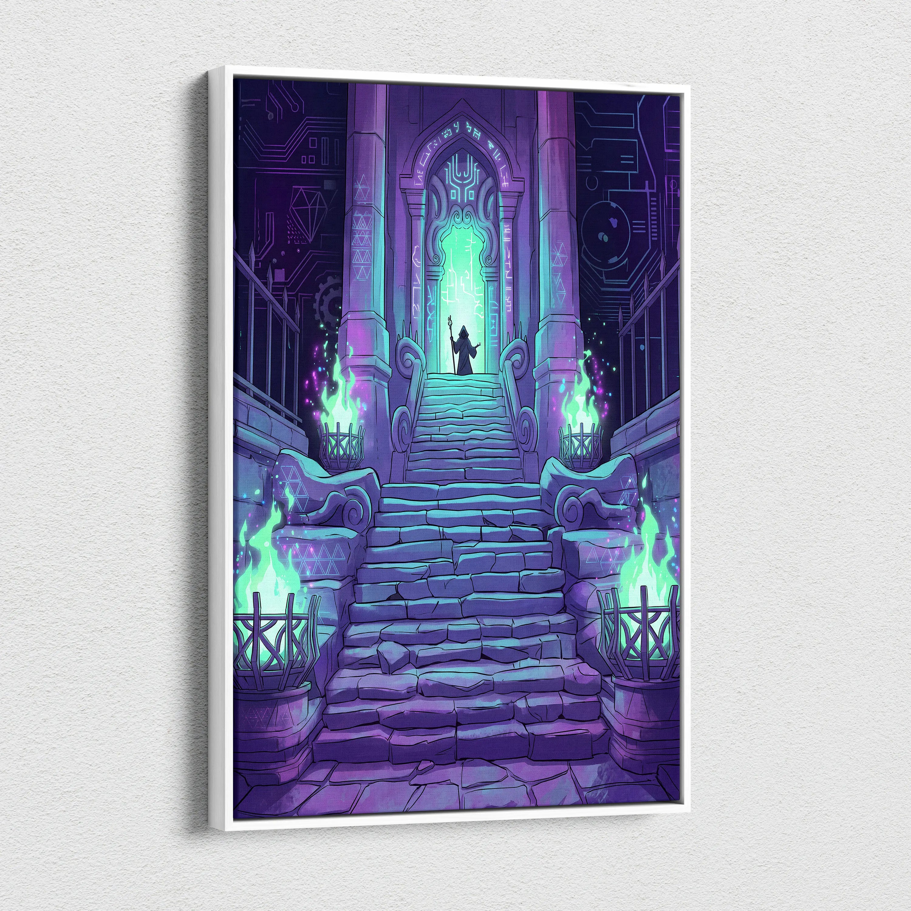 Neon Gate Vaporwave Canvas - Vaporwave Portal Purple Teal Lime Living Room Neon Mystical Retro Vaporwave Canvas