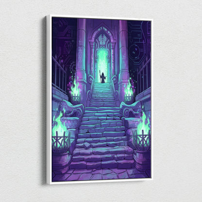 Neon Gate Vaporwave Canvas - Vaporwave Portal Purple Teal Lime Living Room Neon Mystical Retro Vaporwave Canvas