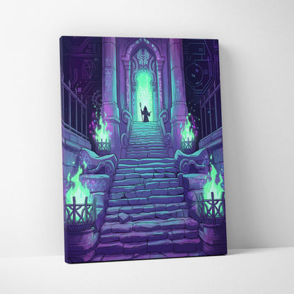 Neon Gate Vaporwave Canvas - Vaporwave Portal Purple Teal Lime Living Room Neon Mystical Retro Vaporwave Canvas