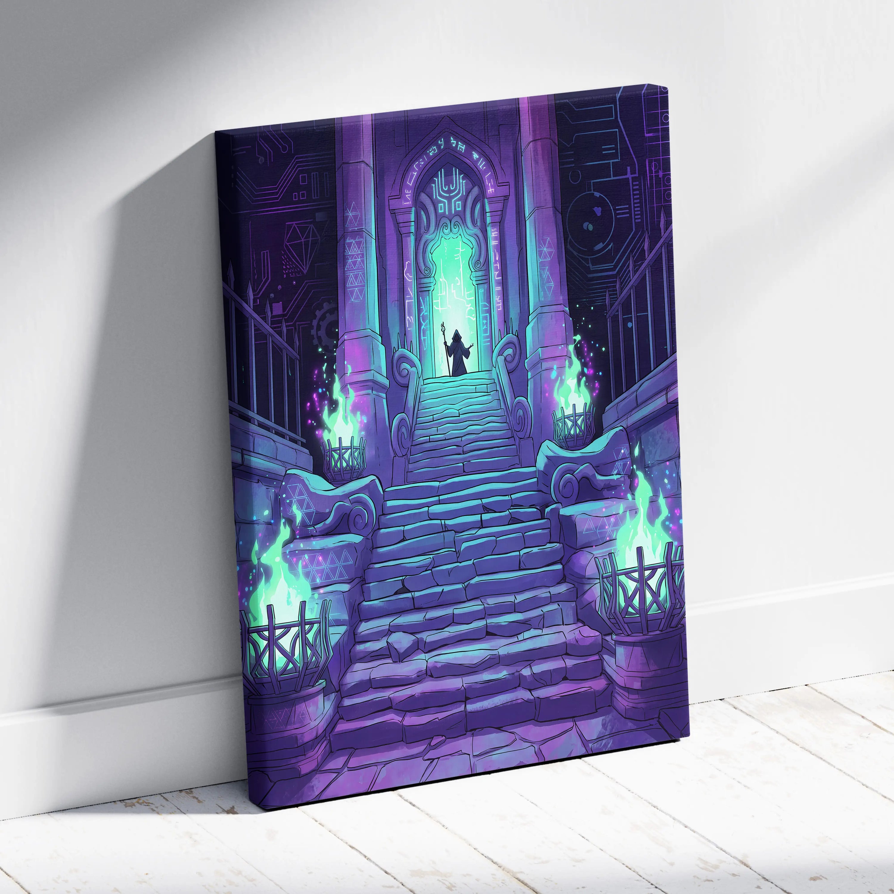 Neon Gate Vaporwave Canvas - Vaporwave Portal Purple Teal Lime Living Room Neon Mystical Retro Vaporwave Canvas