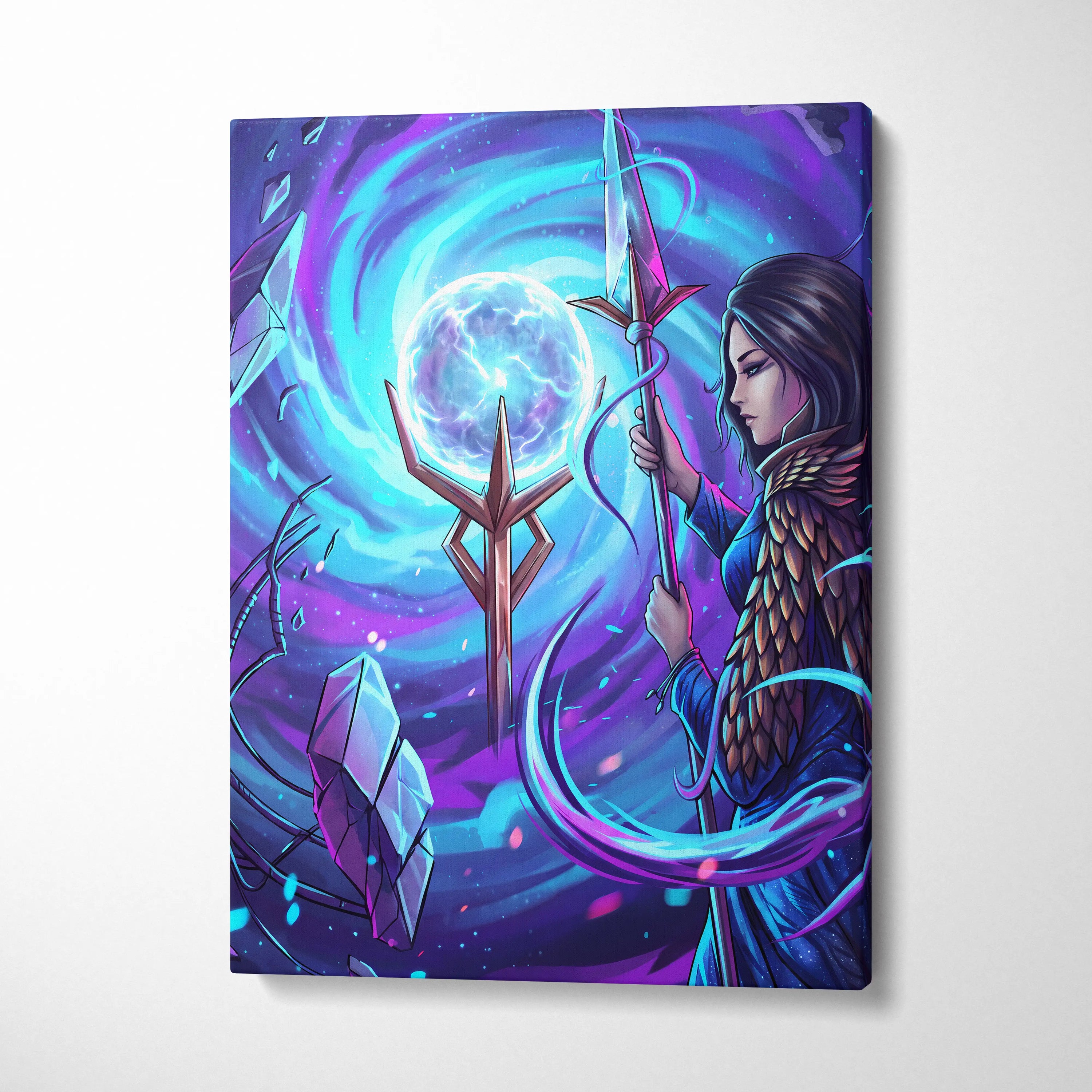 Vaporwave Fantasy Canvas Dream - Fantasy Woman Blue Purple Living Room Vaporwave Mystical Surreal Modern Neon Wall