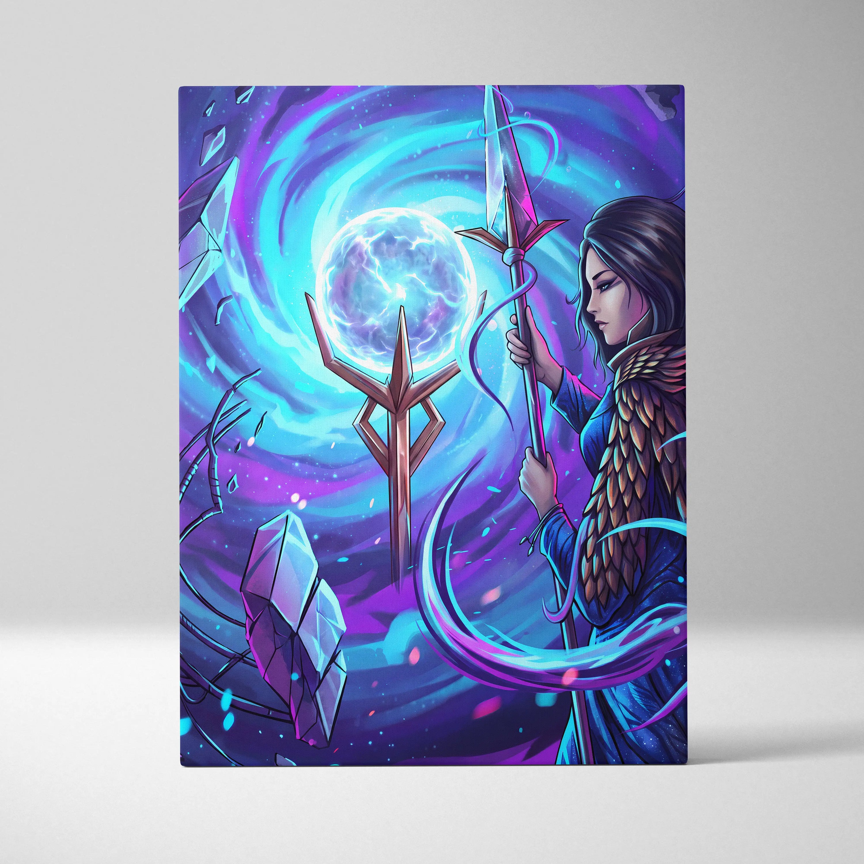 Vaporwave Fantasy Canvas Dream - Fantasy Woman Blue Purple Living Room Vaporwave Mystical Surreal Modern Neon Wall