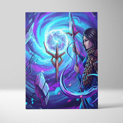 Vaporwave Fantasy Canvas Dream - Fantasy Woman Blue Purple Living Room Vaporwave Mystical Surreal Modern Neon Wall