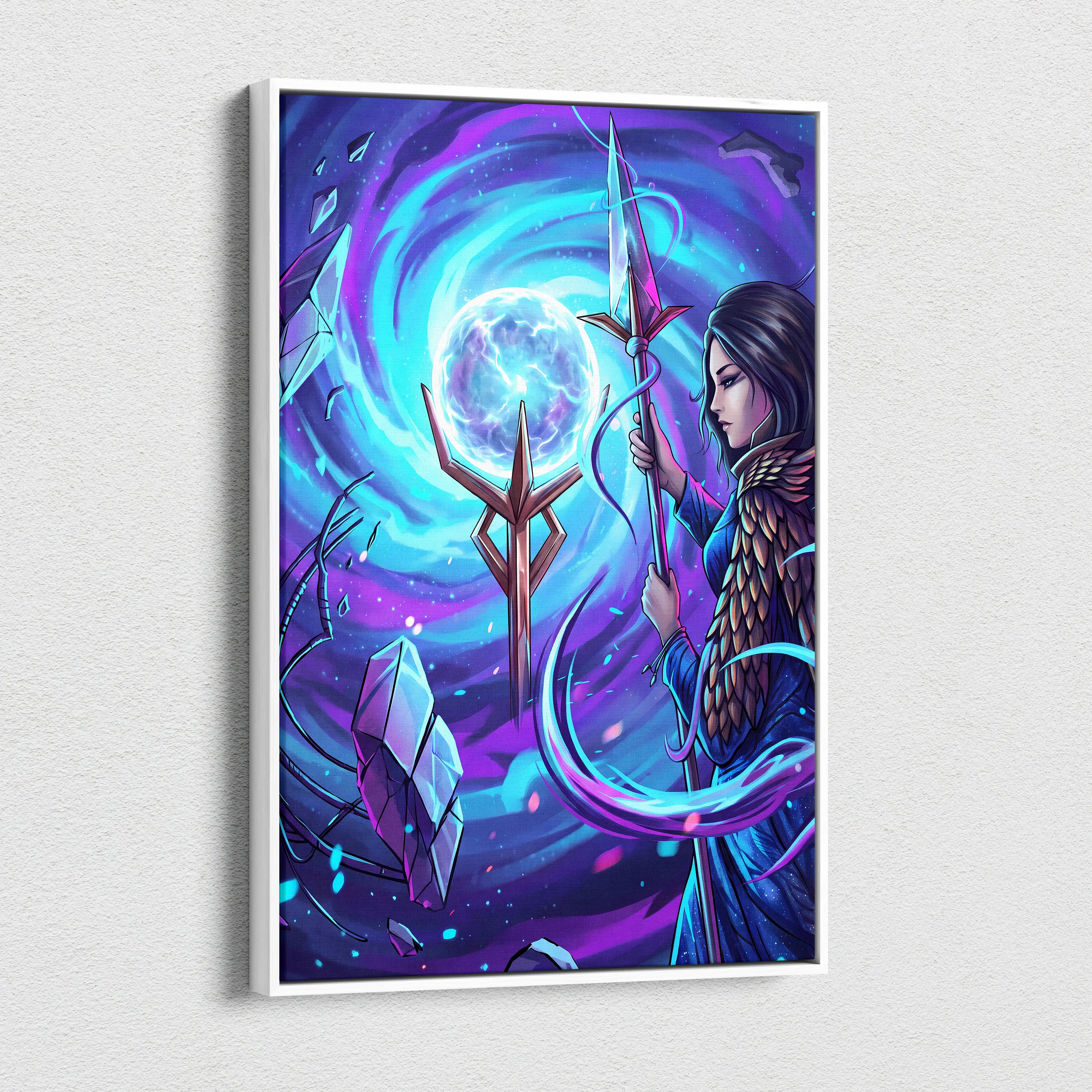 Vaporwave Fantasy Canvas Dream - Fantasy Woman Blue Purple Living Room Vaporwave Mystical Surreal Modern Neon Wall