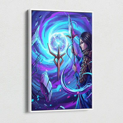 Vaporwave Fantasy Canvas Dream - Fantasy Woman Blue Purple Living Room Vaporwave Mystical Surreal Modern Neon Wall