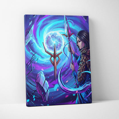 Vaporwave Fantasy Canvas Dream - Fantasy Woman Blue Purple Living Room Vaporwave Mystical Surreal Modern Neon Wall