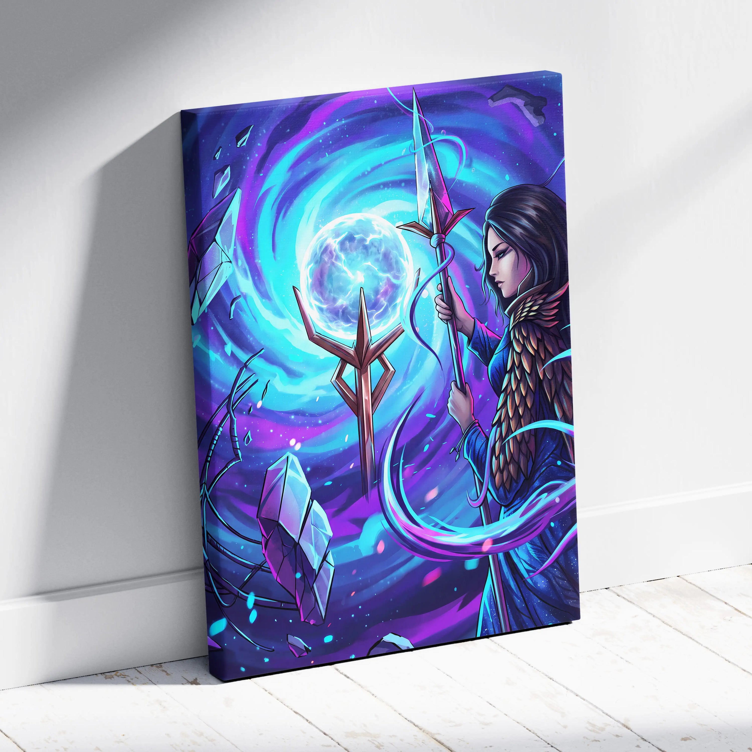 Vaporwave Fantasy Canvas Dream - Fantasy Woman Blue Purple Living Room Vaporwave Mystical Surreal Modern Neon Wall