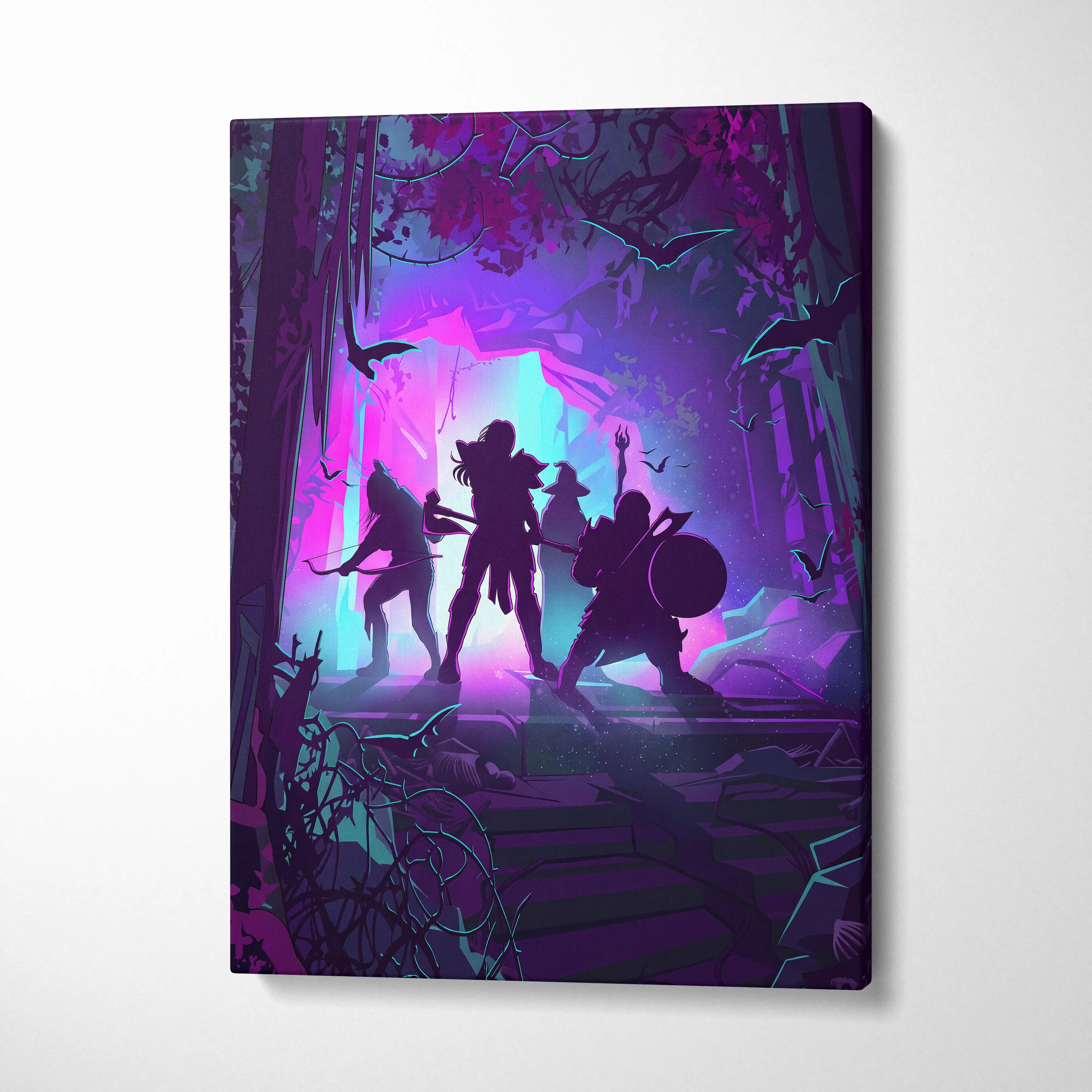 Vaporwave Neon Fantasy Canvas - Vaporwave Neon Purple Pink Living Room Retro Futurism Dreamy Neon Atmosphere Canvas Art