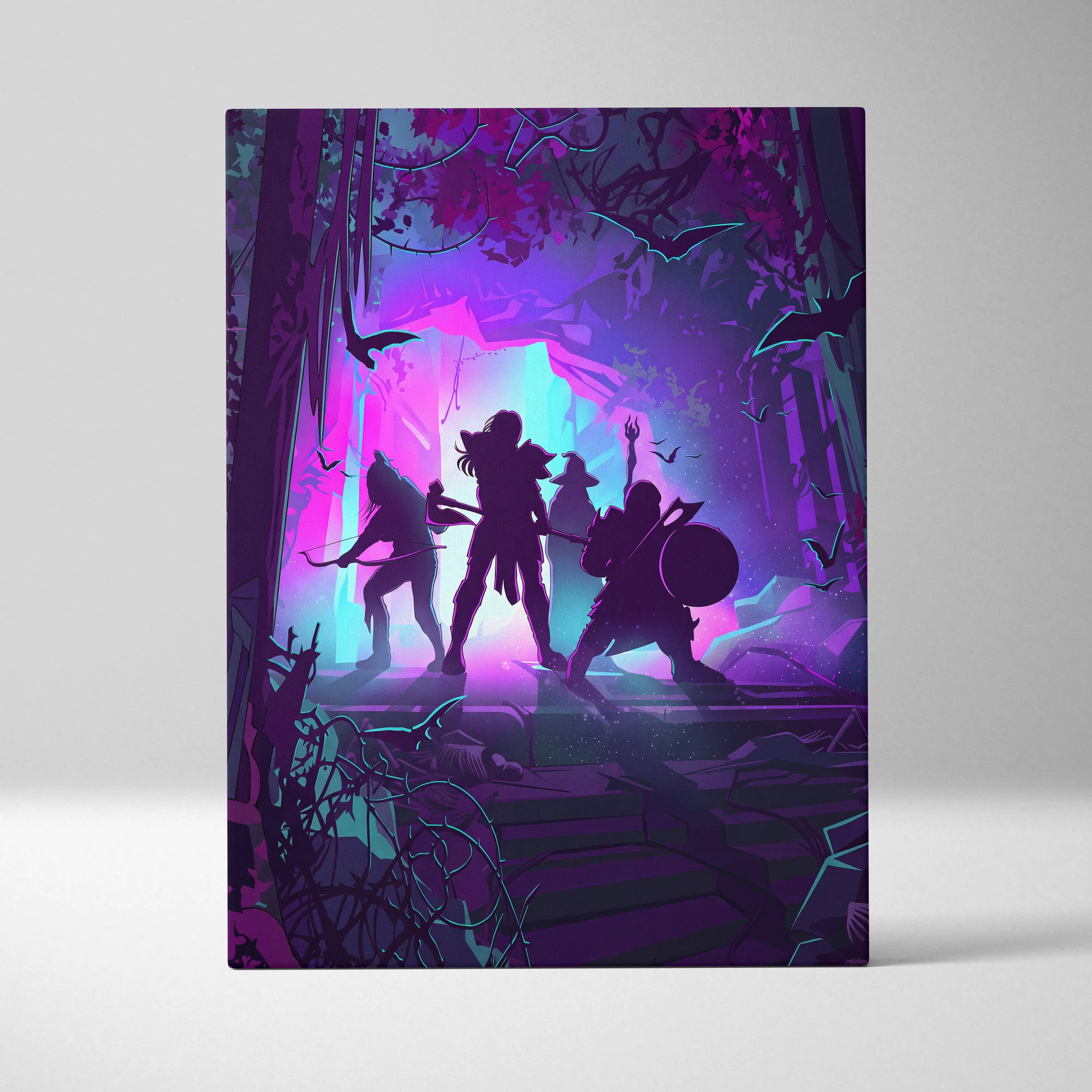 Vaporwave Neon Fantasy Canvas - Vaporwave Neon Purple Pink Living Room Retro Futurism Dreamy Neon Atmosphere Canvas Art