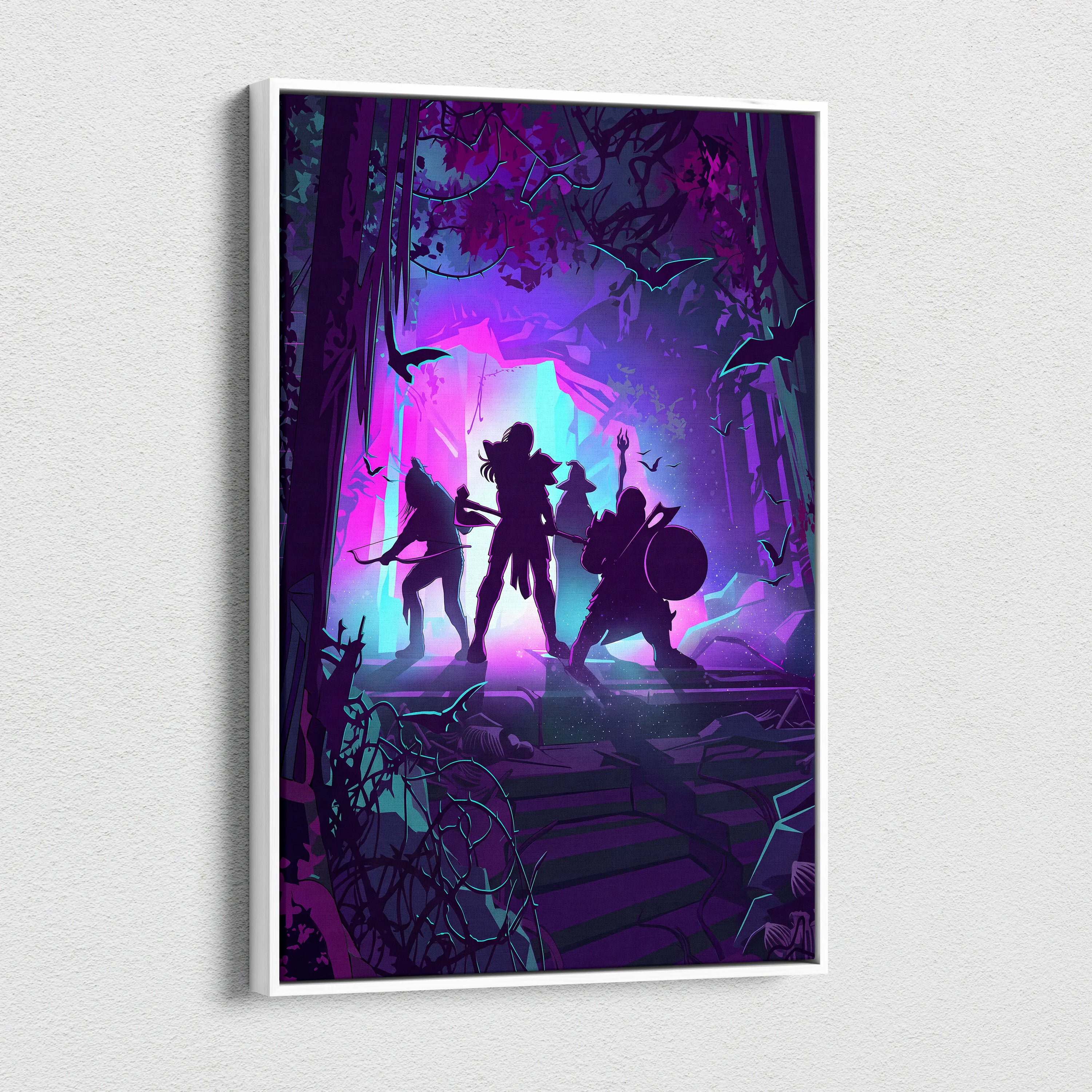 Vaporwave Neon Fantasy Canvas - Vaporwave Neon Purple Pink Living Room Retro Futurism Dreamy Neon Atmosphere Canvas Art