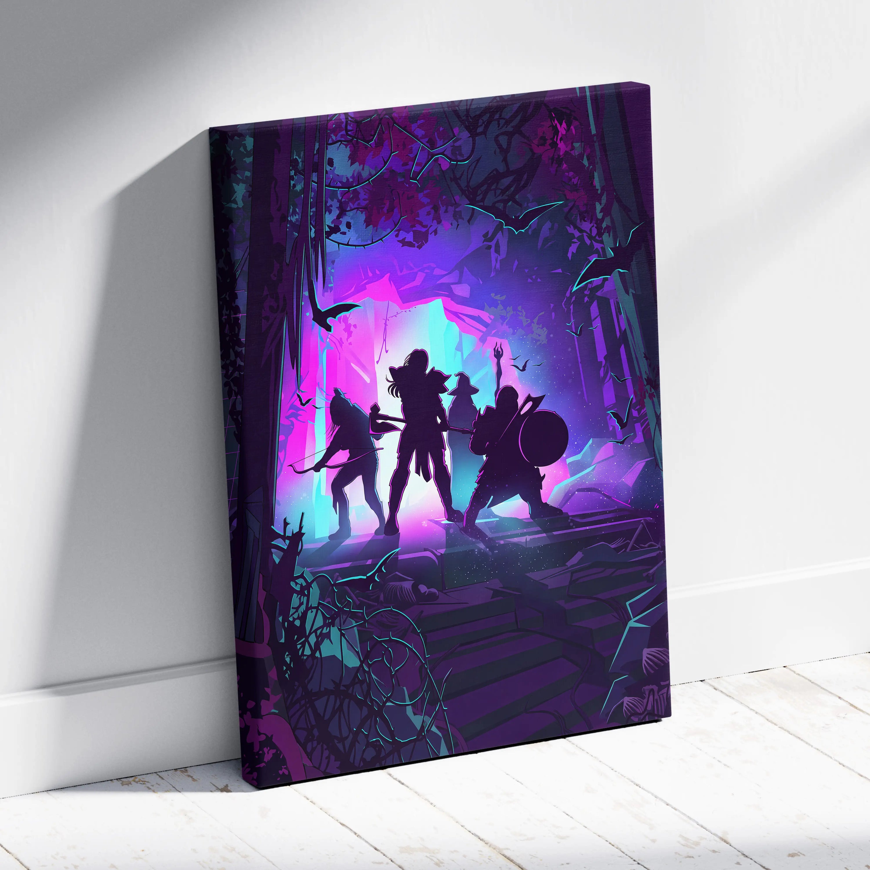 Vaporwave Neon Fantasy Canvas - Vaporwave Neon Purple Pink Living Room Retro Futurism Dreamy Neon Atmosphere Canvas Art