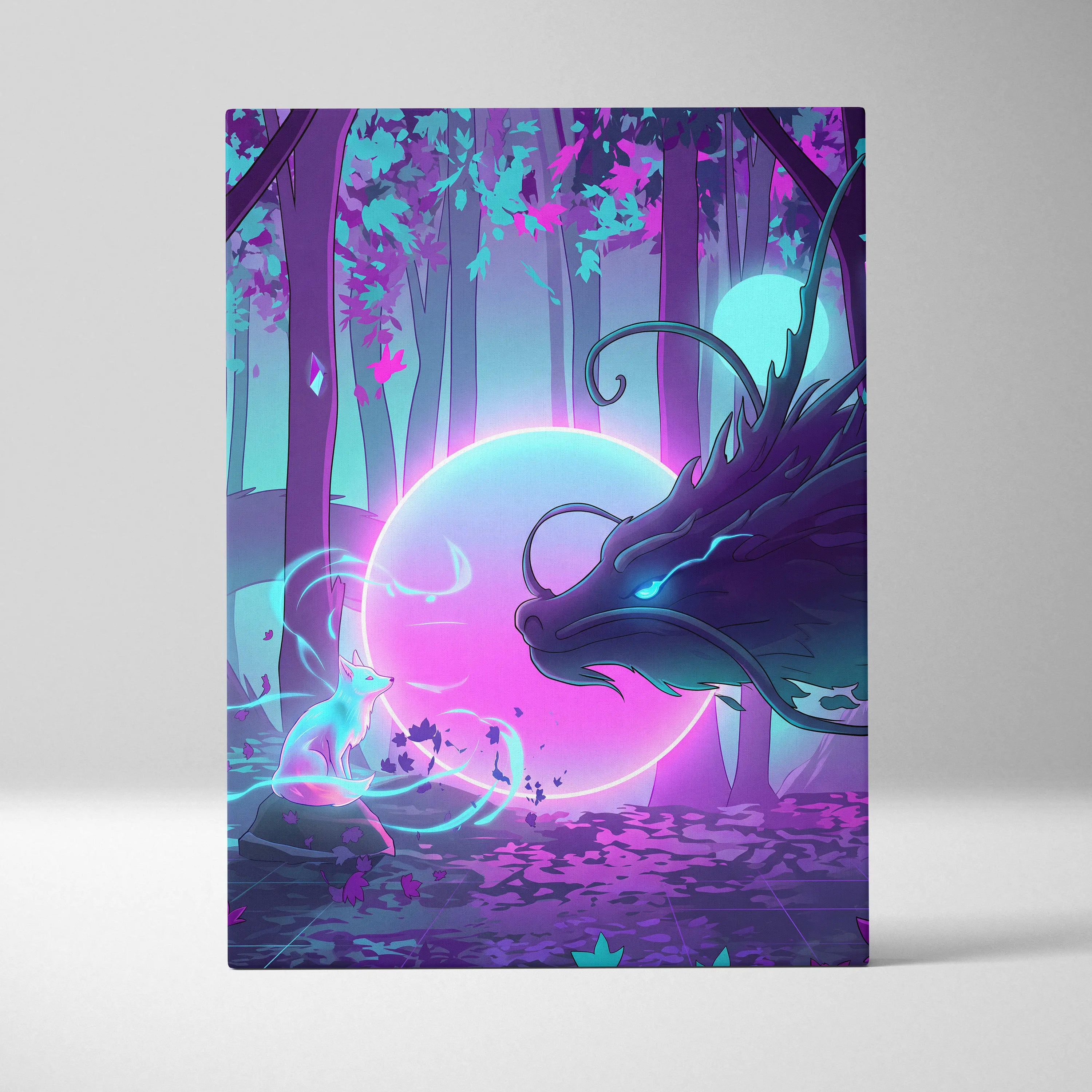 Vaporwave Fantasy Neon Forest Canvas - Forest Neon Pink Cyan Purple Living Vaporwave Dreamy Mood Vaporwave Canvas