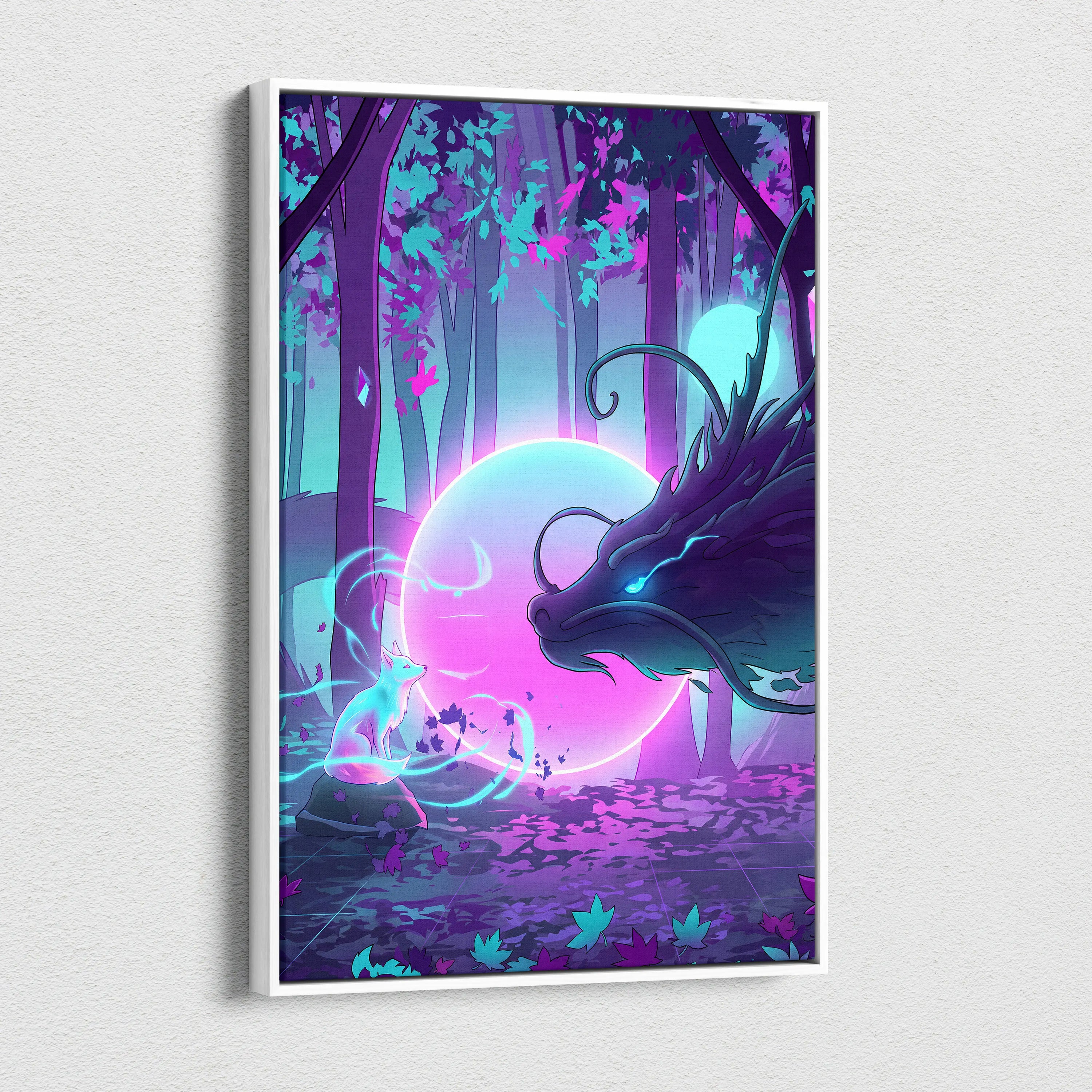 Vaporwave Fantasy Neon Forest Canvas - Forest Neon Pink Cyan Purple Living Vaporwave Dreamy Mood Vaporwave Canvas
