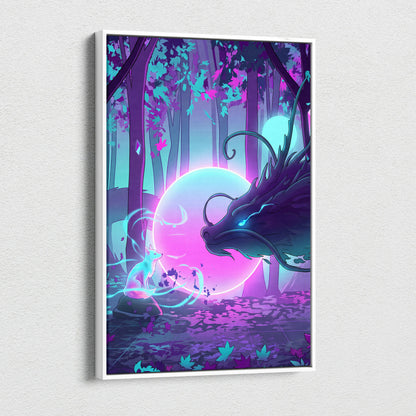 Vaporwave Fantasy Neon Forest Canvas - Forest Neon Pink Cyan Purple Living Vaporwave Dreamy Mood Vaporwave Canvas