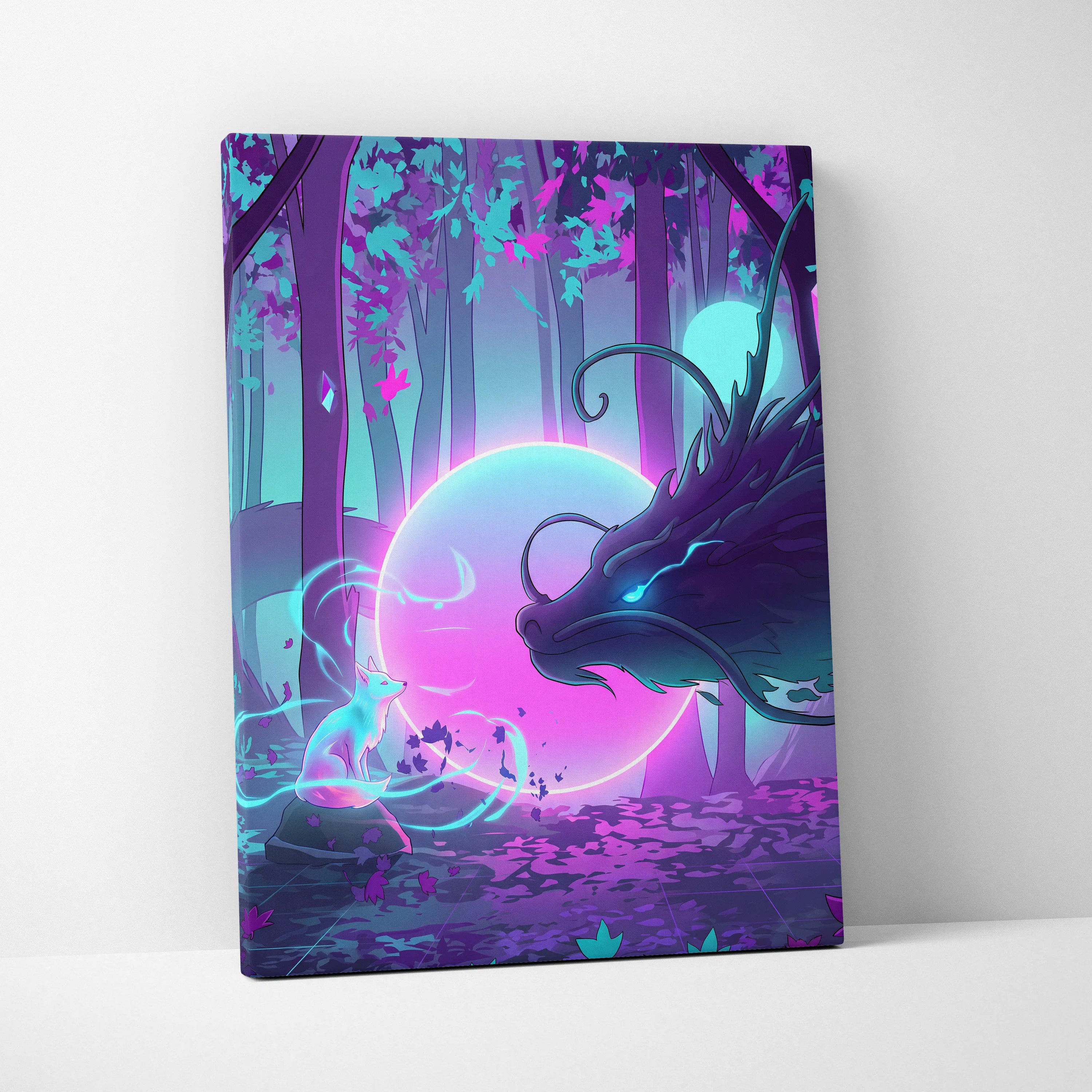 Vaporwave Fantasy Neon Forest Canvas - Forest Neon Pink Cyan Purple Living Vaporwave Dreamy Mood Vaporwave Canvas