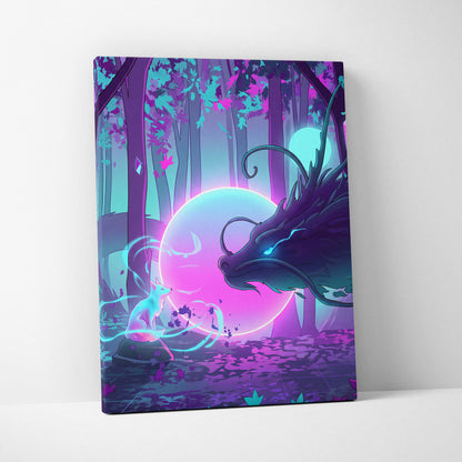 Vaporwave Fantasy Neon Forest Canvas - Forest Neon Pink Cyan Purple Living Vaporwave Dreamy Mood Vaporwave Canvas