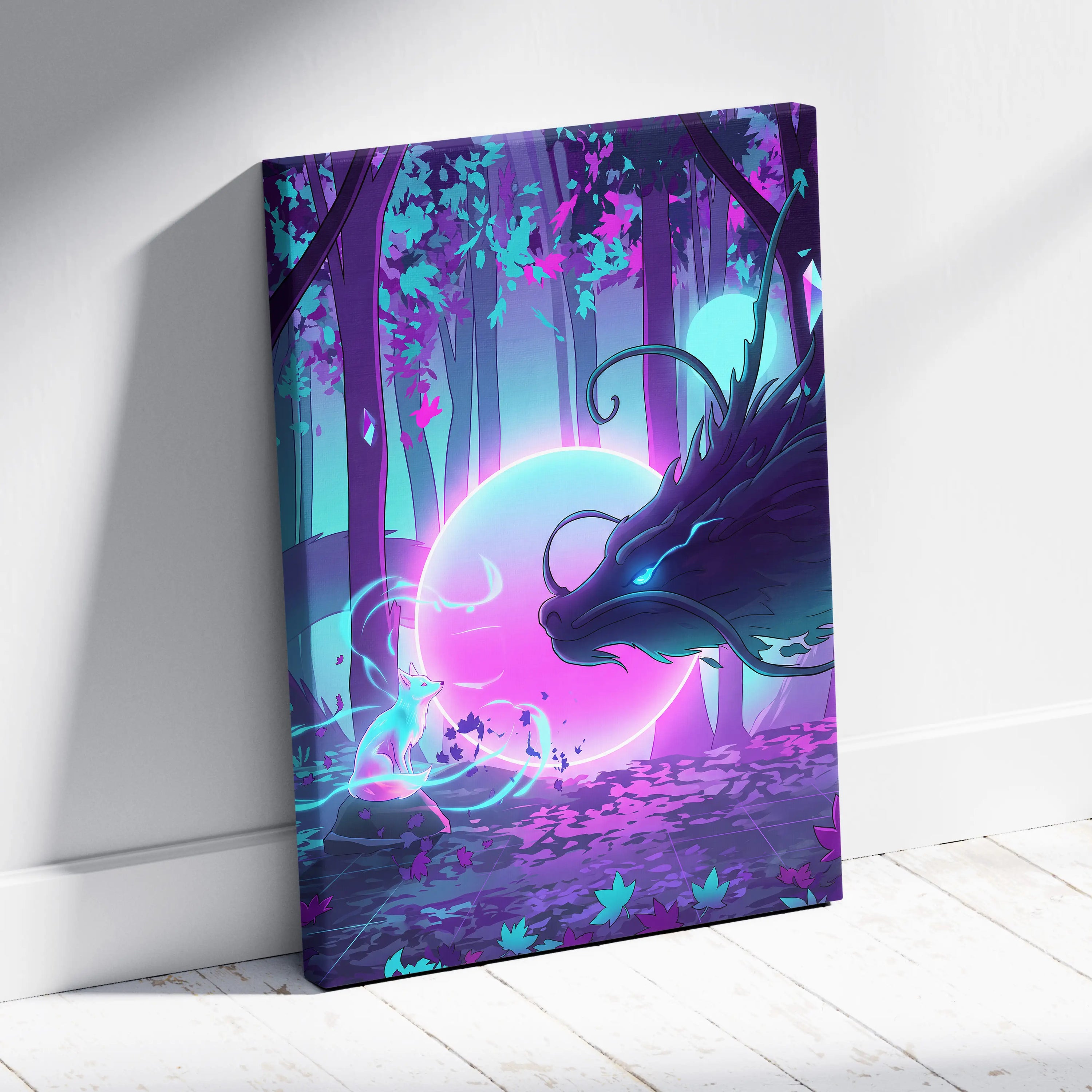 Vaporwave Fantasy Neon Forest Canvas - Forest Neon Pink Cyan Purple Living Vaporwave Dreamy Mood Vaporwave Canvas