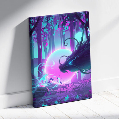 Vaporwave Fantasy Neon Forest Canvas - Forest Neon Pink Cyan Purple Living Vaporwave Dreamy Mood Vaporwave Canvas