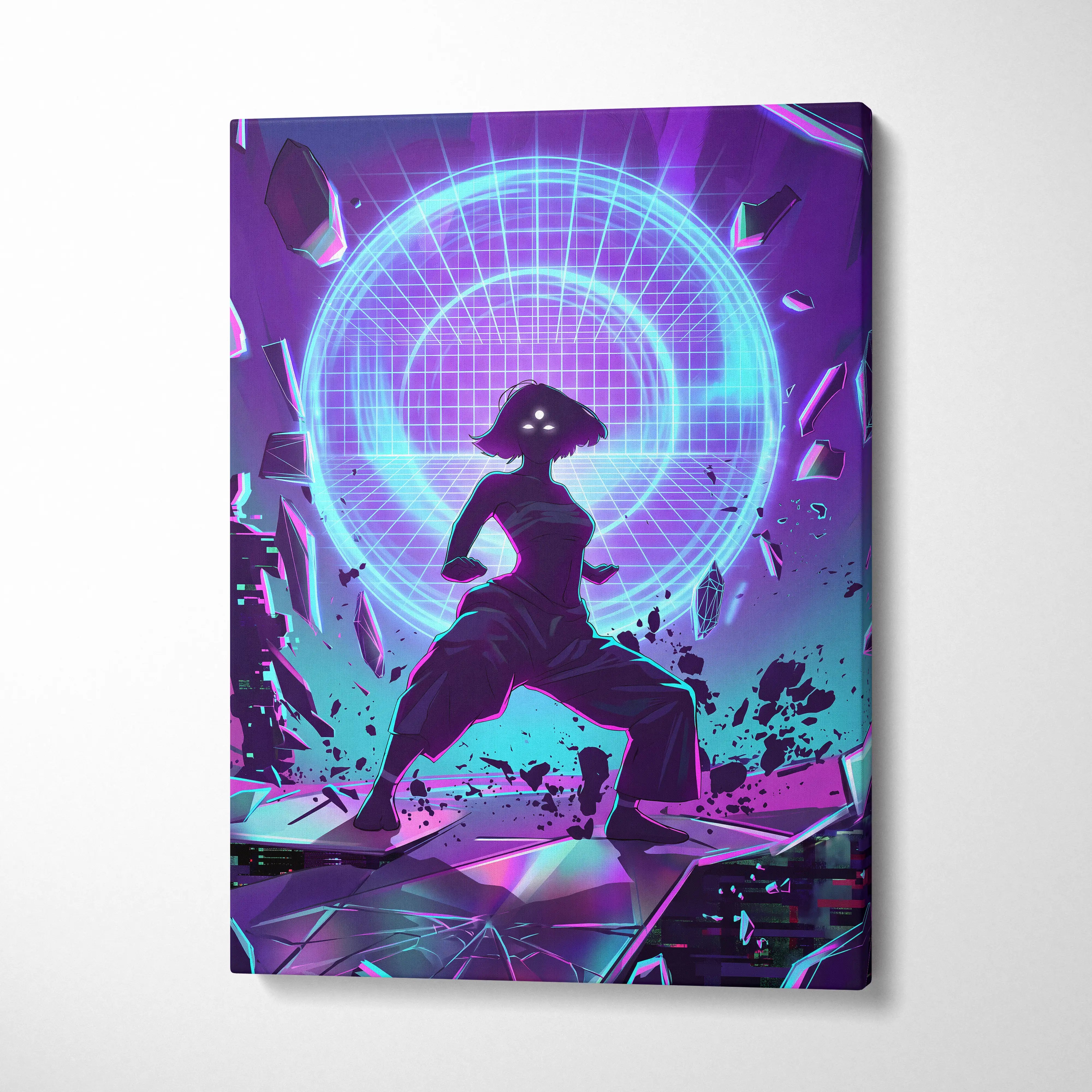 Vaporwave Neon Dream Canvas - Vaporwave Scene Neon Blue Purple For Living Room Retro Futurism Dreamy Vaporwave Canvas